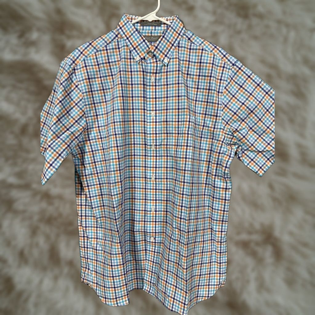 Cremieux Daniel Cremieux Shirt Mens L Blue Orange Plaid Signature Collection Button Short Sleeve Shirt Size US L / EU 52-54 / 3 - 1 Thumbnail