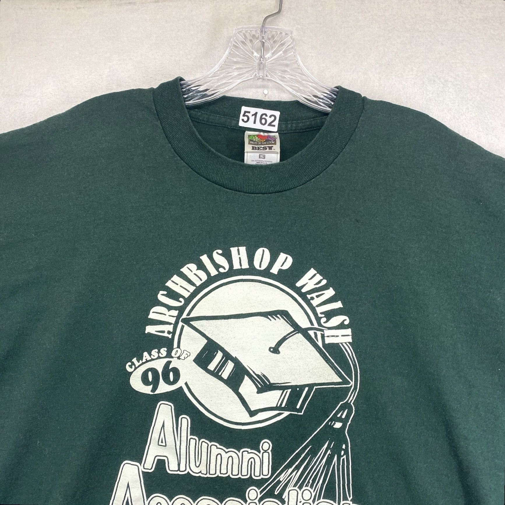 Fruit Of The Loom VINTAGE Fruit of the Loom T-Shirt Class of 1996 Forest Green Unisex Adults L Short Sleeve Crew Neck Green Stitch USA 1996 Alumni Archbishop Walsh Size US L / EU 52-54 / 3 - 4 Thumbnail