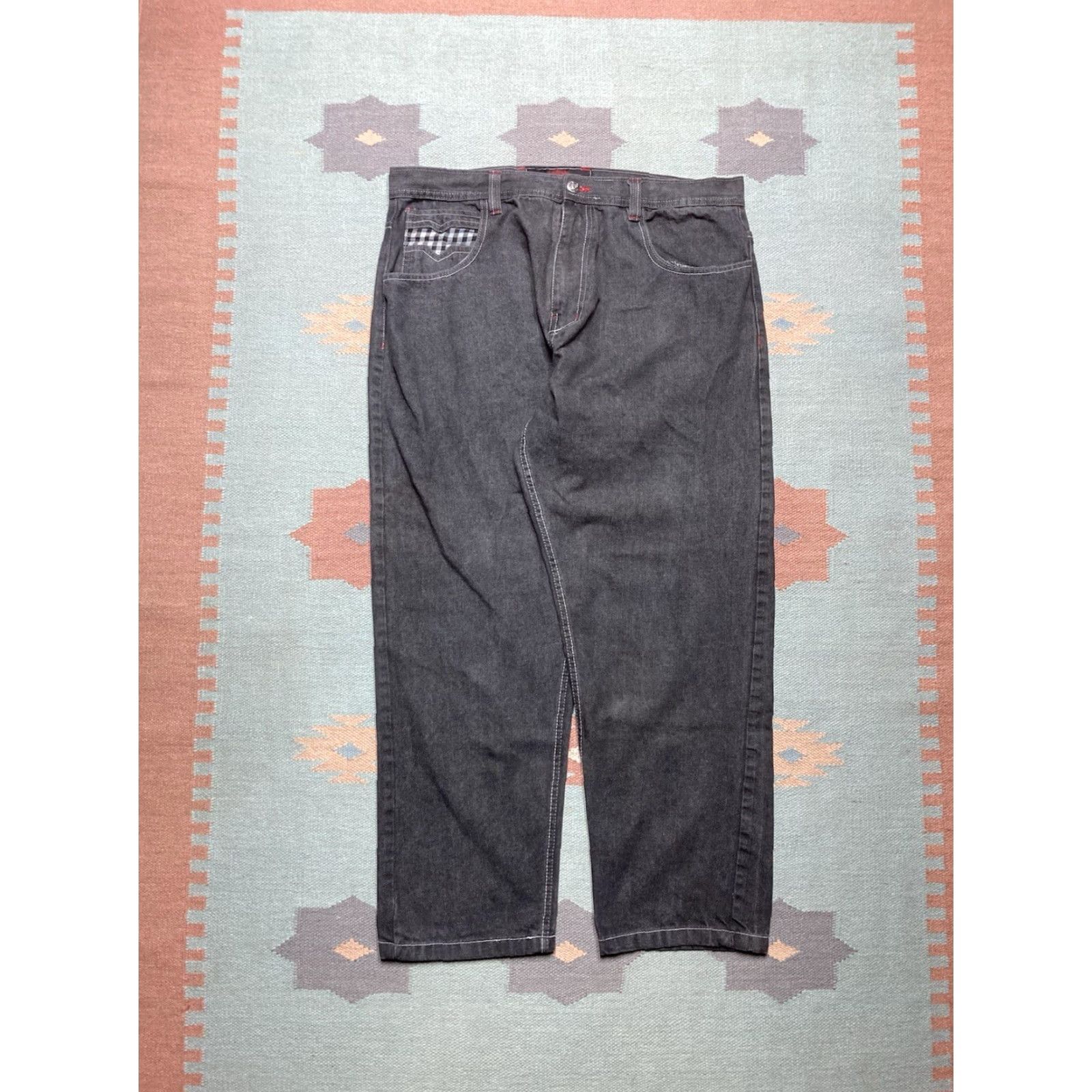 Vintage VINTAGE Evolution In Design Jeans Men Wide-Leg Plaid Black 40x31 Hip Hop Skater Baggy Y2K Size US 40 / EU 56 - 4 Thumbnail