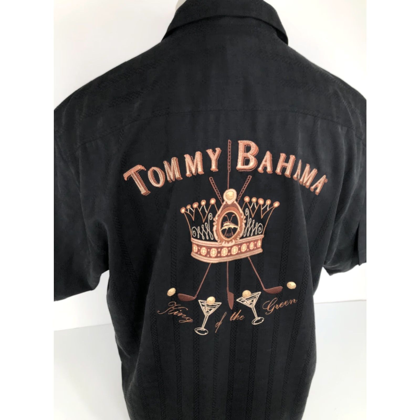Tommy Bahama TOMMY BAHAMA Embroidered KING OF THE GREEN Golf SILK Mens Shirt M Black Short Sleeve Button-Up Size US M / EU 48-50 / 2 - 4 Thumbnail