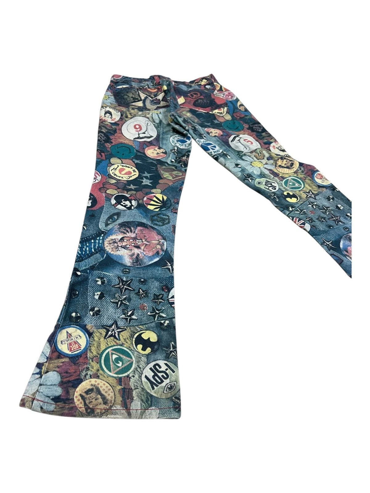 POP MAGAZINE × Vintage Vintage 1980s MODZART London Overprinted Flare Hem Jeans Size US 26 / EU 42 - 1 Thumbnail