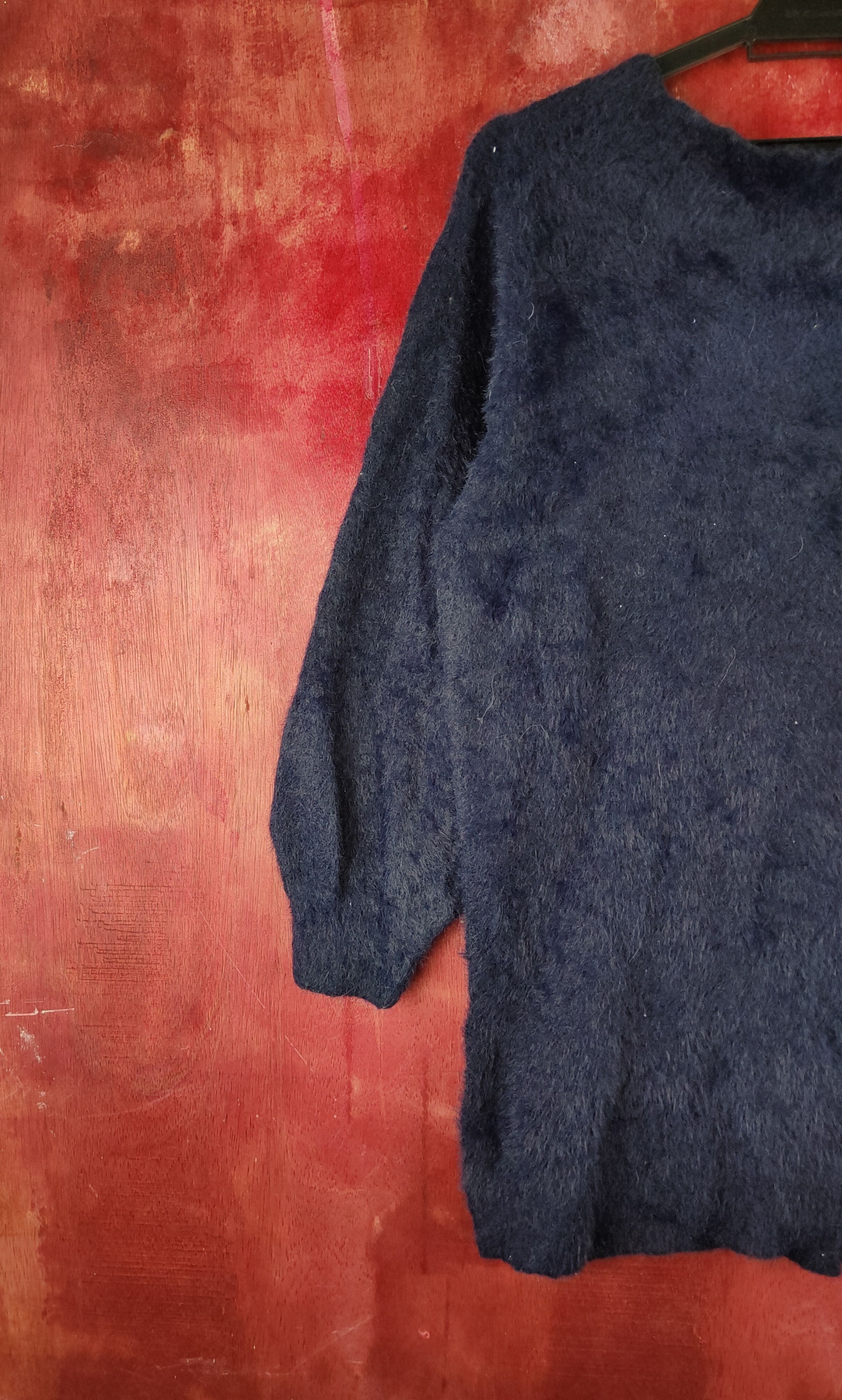 Homespun Knitwear × Japanese Brand × Vintage Back Number Navy Shag Shaggy Fur Mohair Knitwear #S2175 Size M / US 6-8 / IT 42-44 - 8 Thumbnail