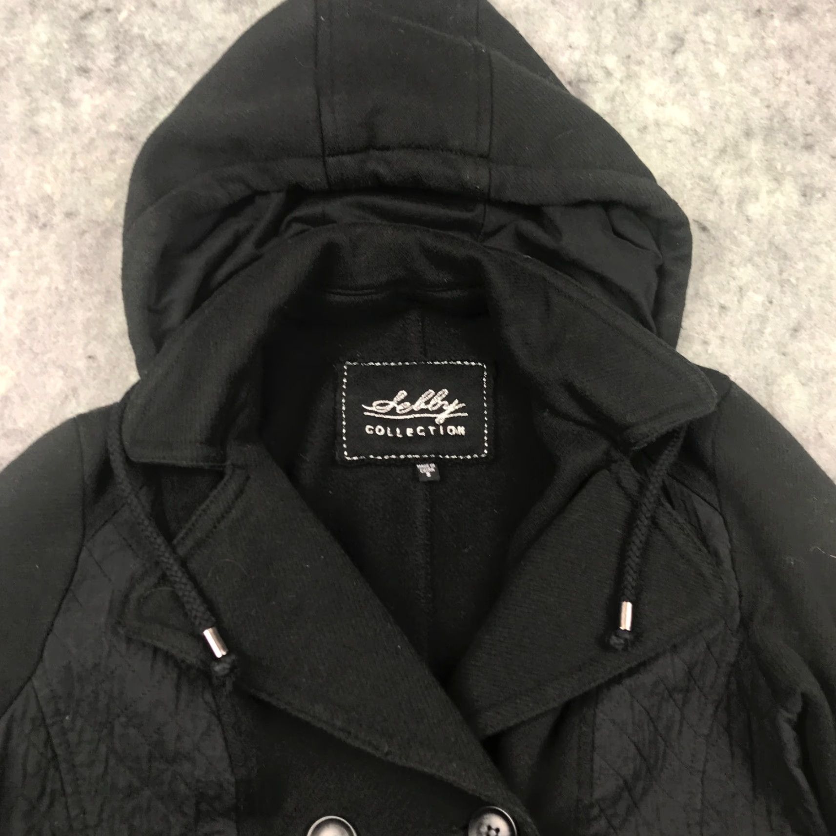 Vintage Sebby Womens Jacket Pea Coat Hooded Lined Pockets Black Small Polyester Insulated Mid-Length Casual Size S / US 4 / IT 40 - 3 Thumbnail