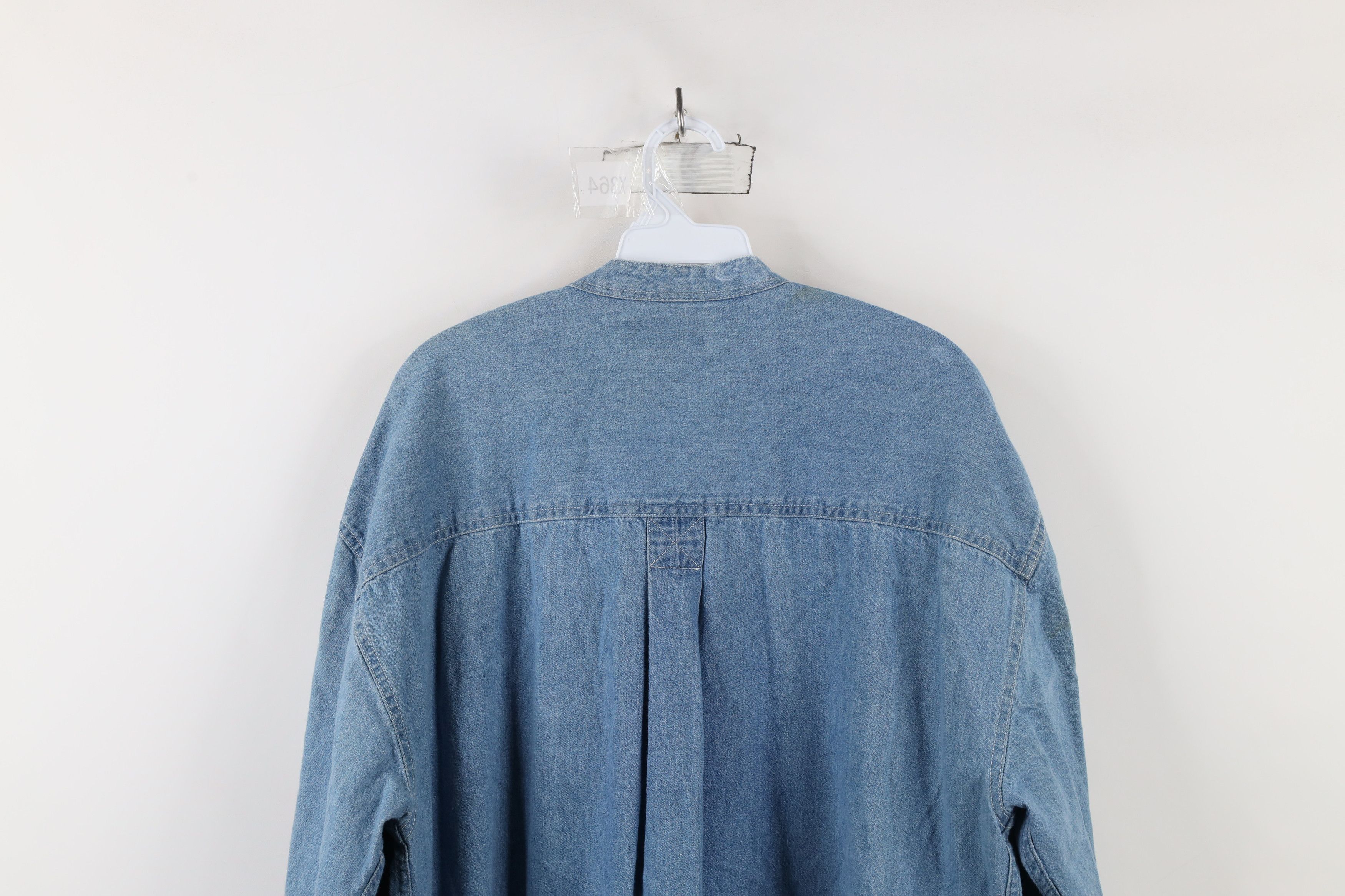 Vintage Vintage 90s Streetwear Jean Band Collar Button Shirt Blue Size US L / EU 52-54 / 3 - 13 Thumbnail