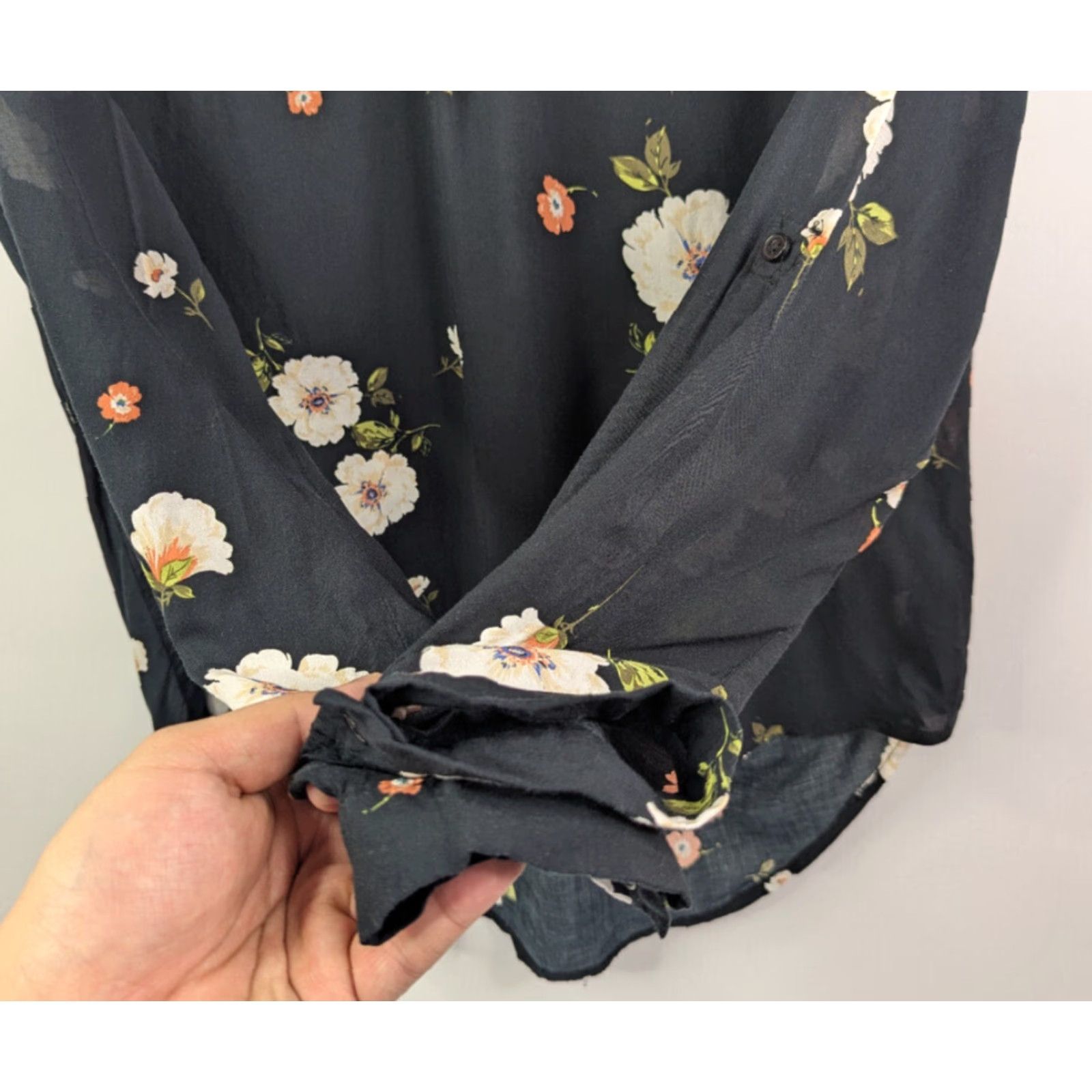 Vintage Brina & EM Blouse Shirt Floral Long Sleeve V-Neck Women's Large Black Size L / US 10 / IT 46 - 4 Thumbnail
