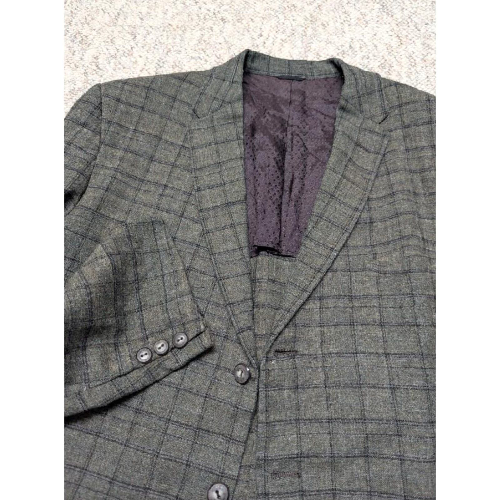 Vintage VINTAGE Shelton Towne Clothes blazer sport coat Tweed wool gray-green 44L Ivy League slim notched lapel two-button herringbone jacket Mens Size 44R - 5 Thumbnail