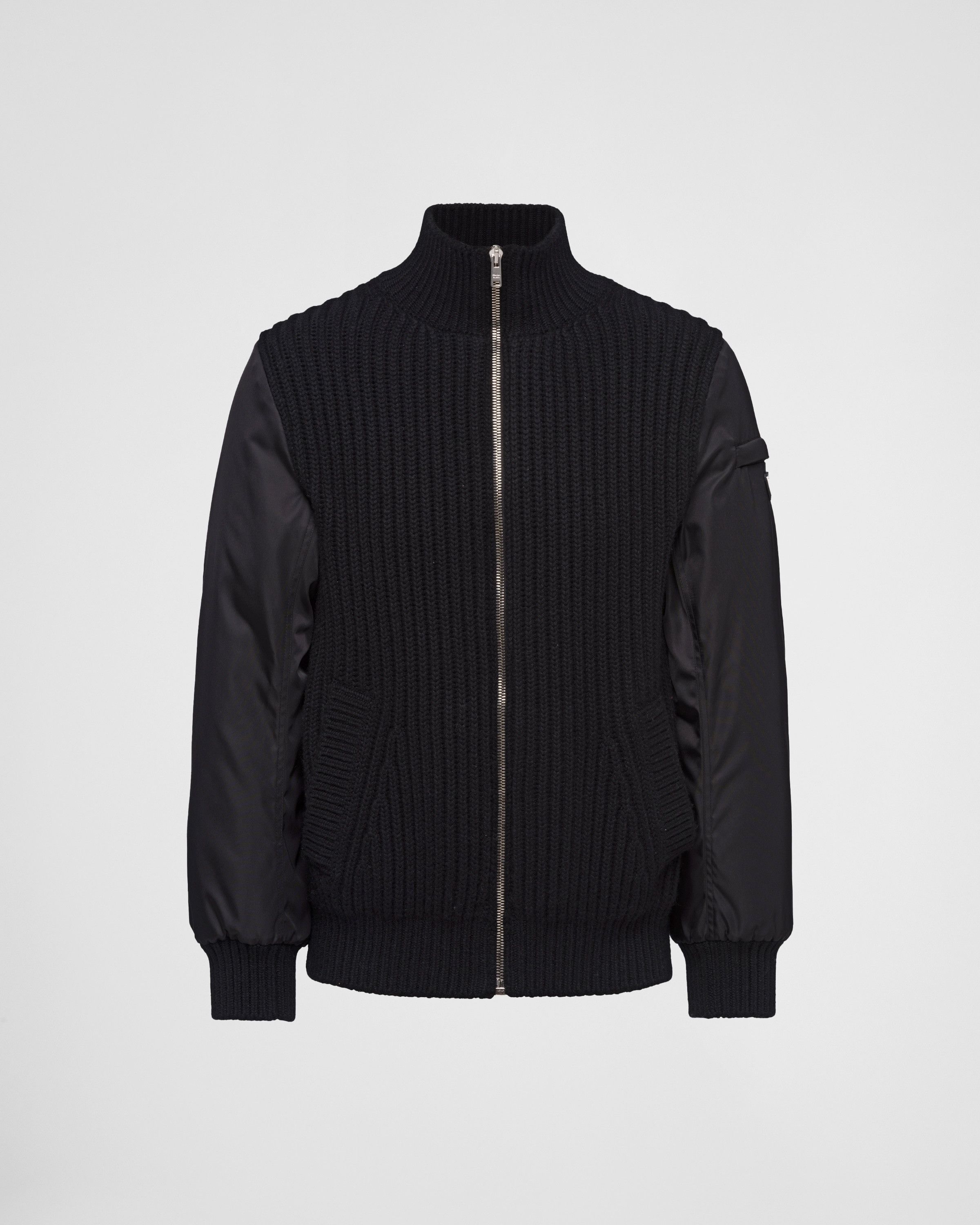 Prada o1mt1gz0225 Reversible Cashmere Re-Nylon Cardigan in Black Size US L / EU 52-54 / 3 - 1 Thumbnail