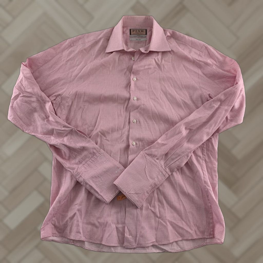 Pinko Thomas Pink Dress Shirt Slim Fit Long Sleeve Pink 16 Mens French Cuff Size US L / EU 52-54 / 3 - 1 Thumbnail