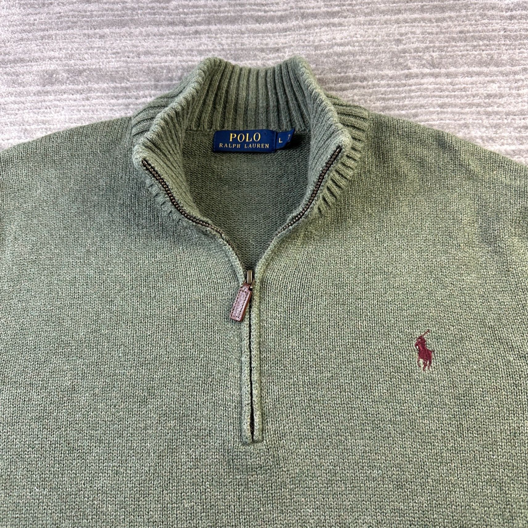 Polo Ralph Lauren Polo Ralph Lauren Sweater Polo Ralph Lauren Mens Large Green Knit Quarter Zip Pony Size US L / EU 52-54 / 3 - 3 Thumbnail