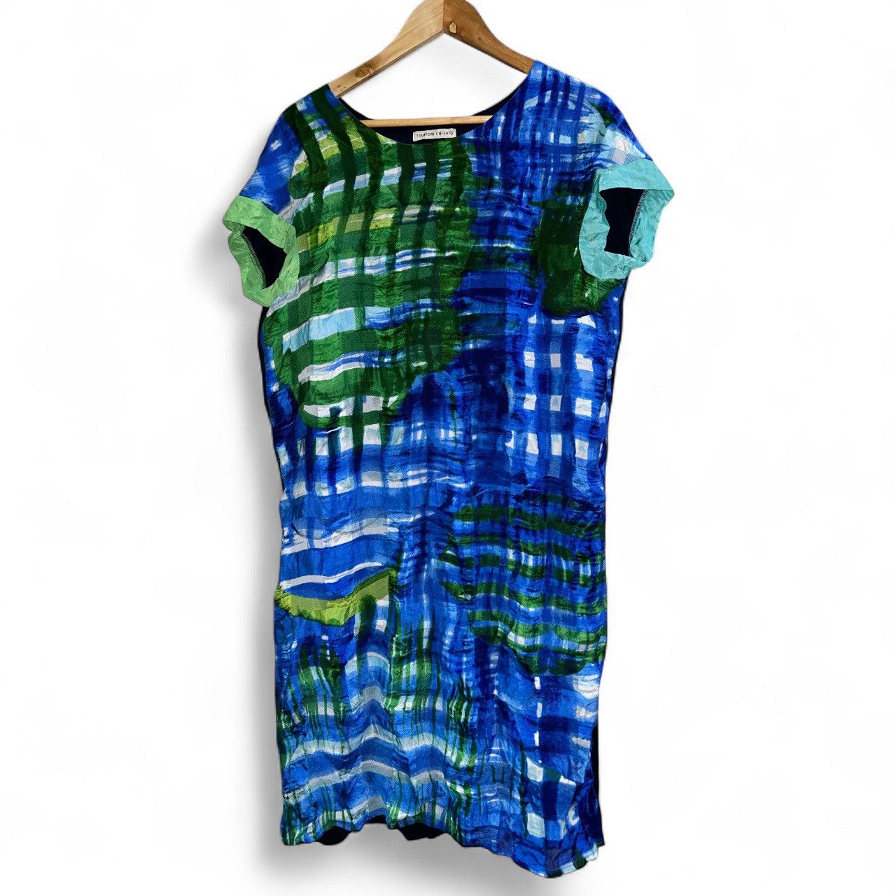 Tsumori Chisato Sleeveless Abstract Plaid Blue Green Dress Size XL / US 12-14 / IT 48-50 - 1 Thumbnail