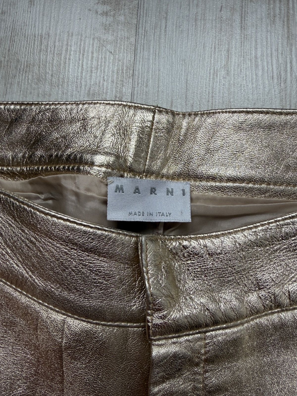 Marni MARNI Gold Metallic Leather Straight Trousers IT 38 Luxury Size 26" / US 2 / IT 38 - 6 Thumbnail