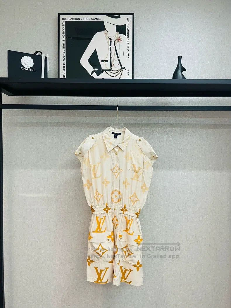 Louis Vuitton Orange gradient silk logo dress
