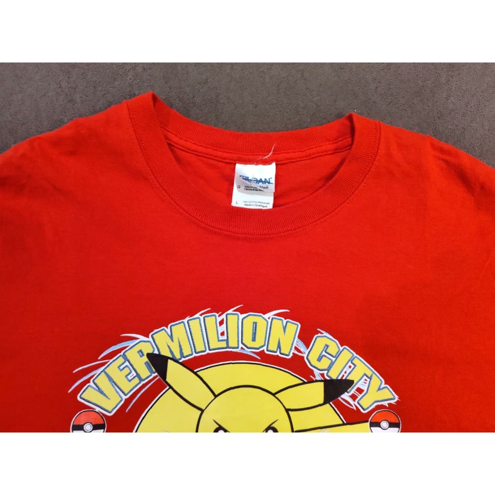 Gildan Pikachu T-Shirt Pikachu Vermilion City Gym Est 1996 Bring The Thunder Red Tee Shirt Size L Mens Gildan Cotton Graphic Print Short Sleeve Vintage No Size US L / EU 52-54 / 3 - 4 Thumbnail