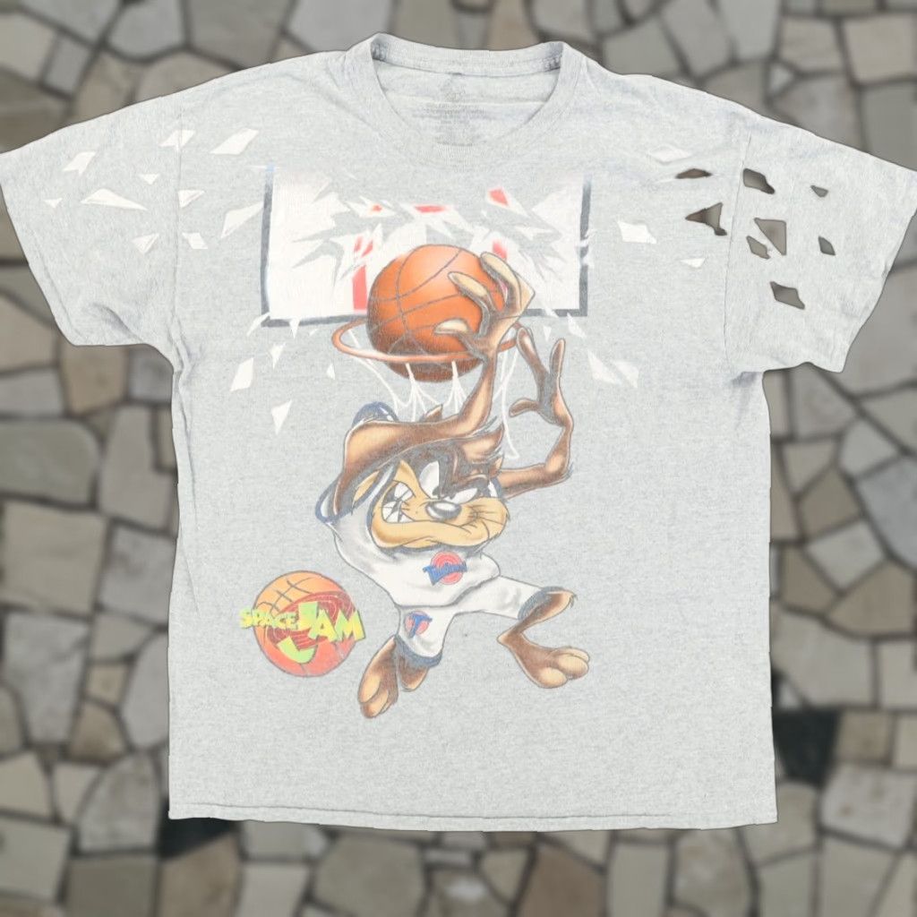 Vintage Space Jam Tasmanian Devil Taz Basketball Solid T-Shirt Gray Men's L shirt Size US L / EU 52-54 / 3 - 1 Thumbnail