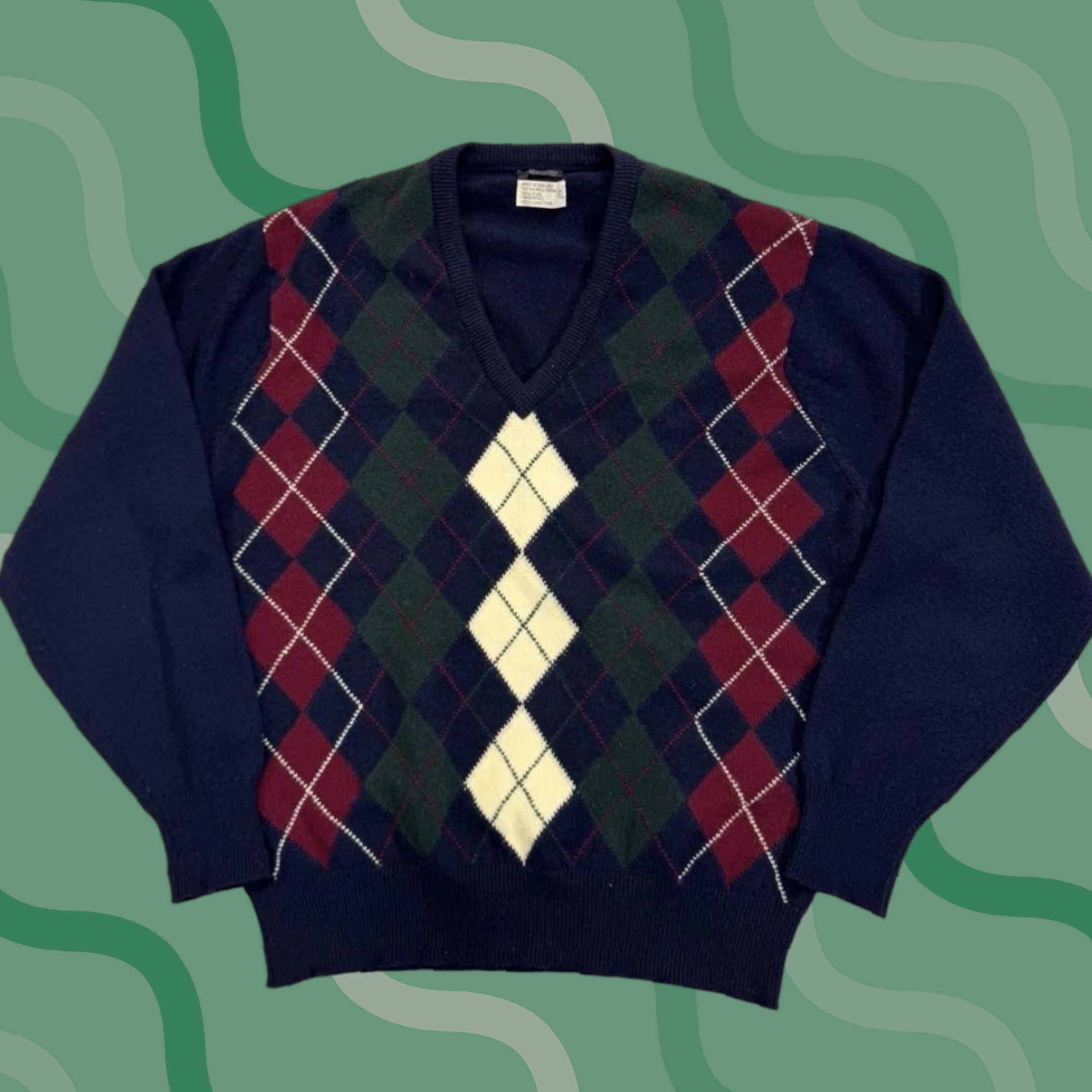 Brooks Brothers Brooks Brothers Sweater Mens 44 Navy Argyle V Neck Made in England Lambswool Size US XL / EU 56 / 4 - 1 Thumbnail