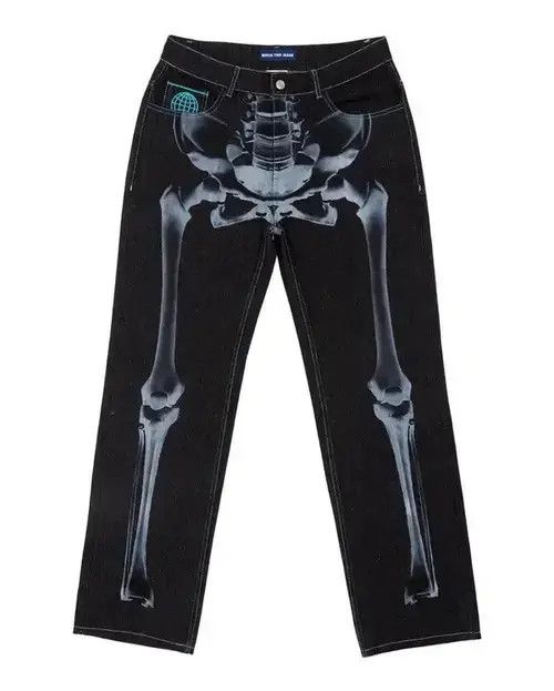 Jean Skull Graphic Print Jeans Size US 29 - 2 Thumbnail
