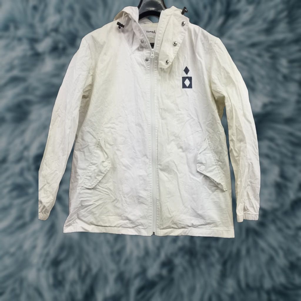 Diamond Supply Co. VINTAGE not applicable; Diamond Supply Co. Waxed Mens Waterproof Jacket Rain Coat M White Logo Hooded Waterproof Jacket Mens Regular Coat Size US M / EU 48-50 / 2 - 1 Thumbnail