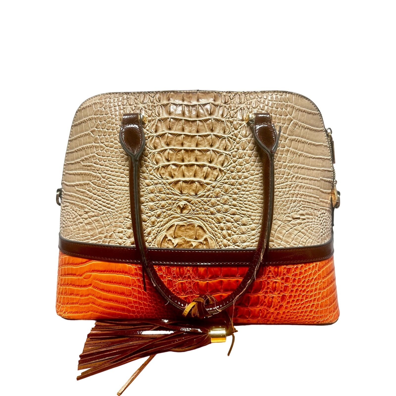 Handmade Beige & orange leather crocodile print handbag brown tassel Size ONE SIZE - 3 Thumbnail