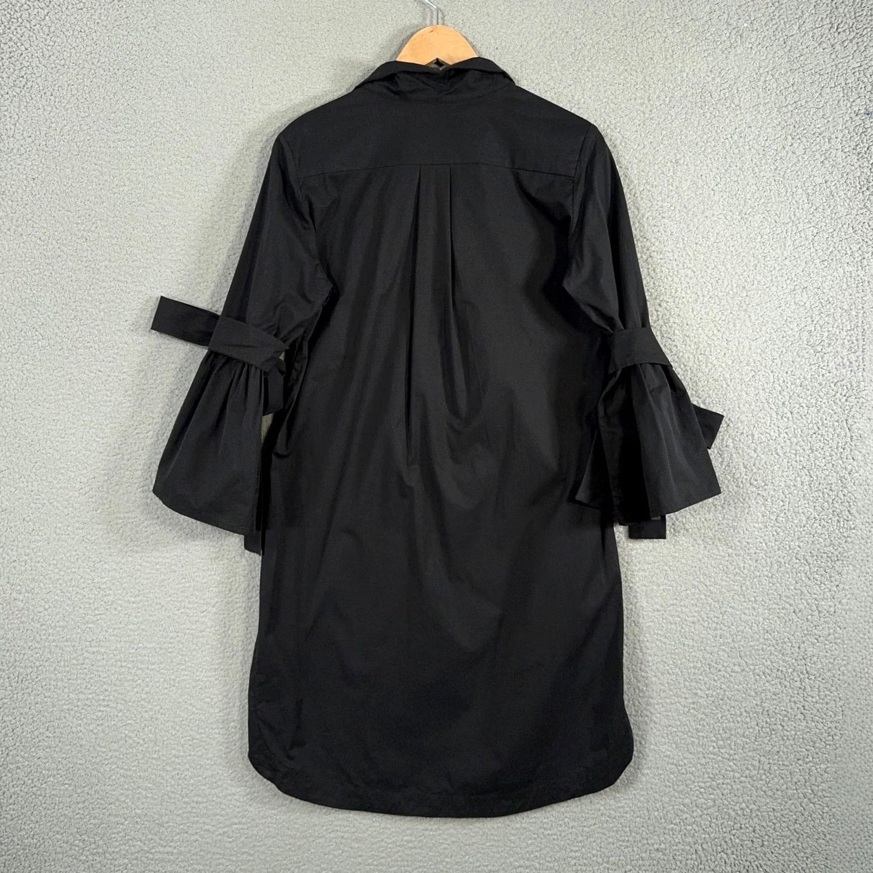 Bell VINTAGE Monica Nera Shirt Dress Medium Black Bow Tie Bell Sleeve Casual Mini Poland Size M / US 6-8 / IT 42-44 - 3 Thumbnail