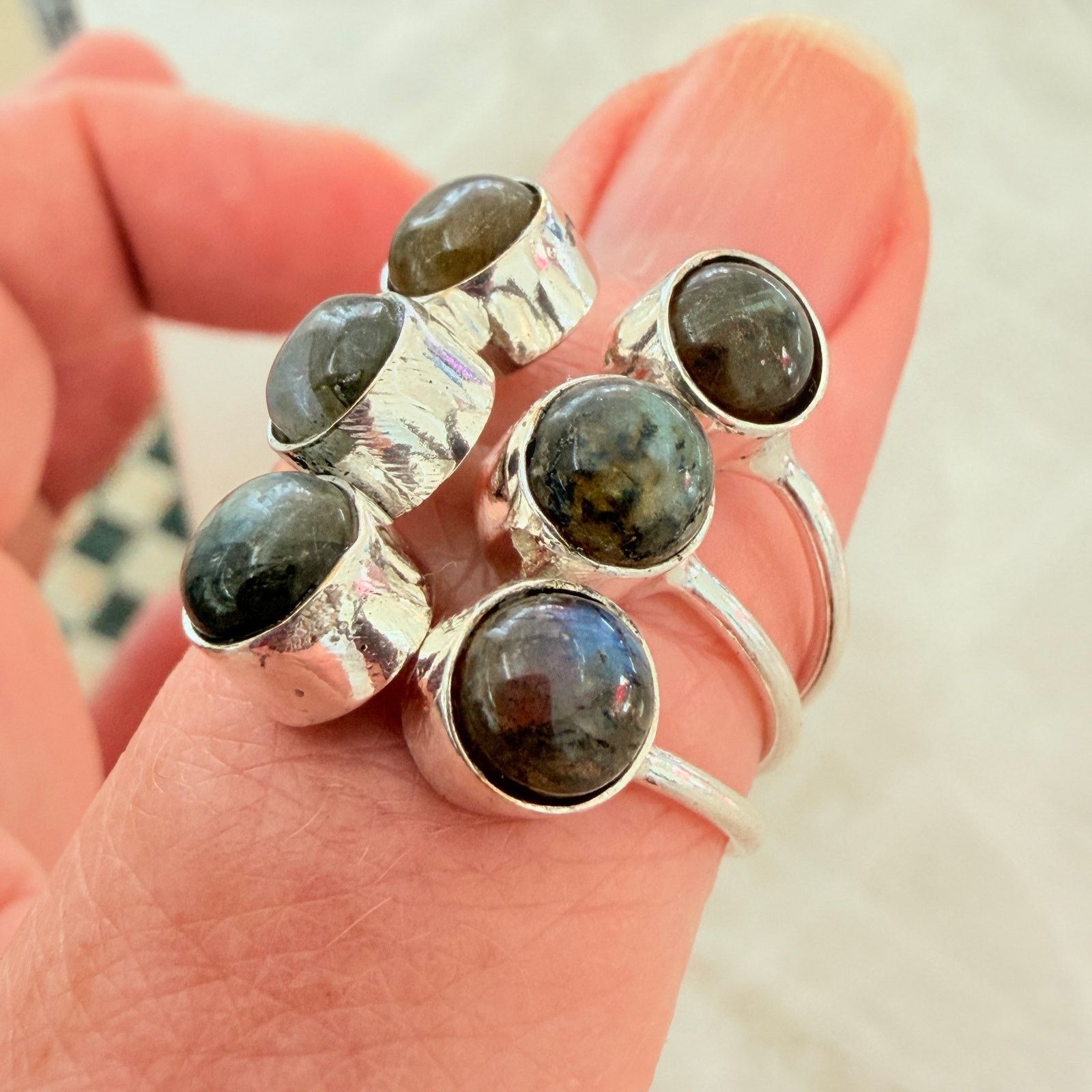 The Unbranded Brand Labradorite Cluster Ring 925 Silver Plated Adjustable Size ONE SIZE - 2 Thumbnail