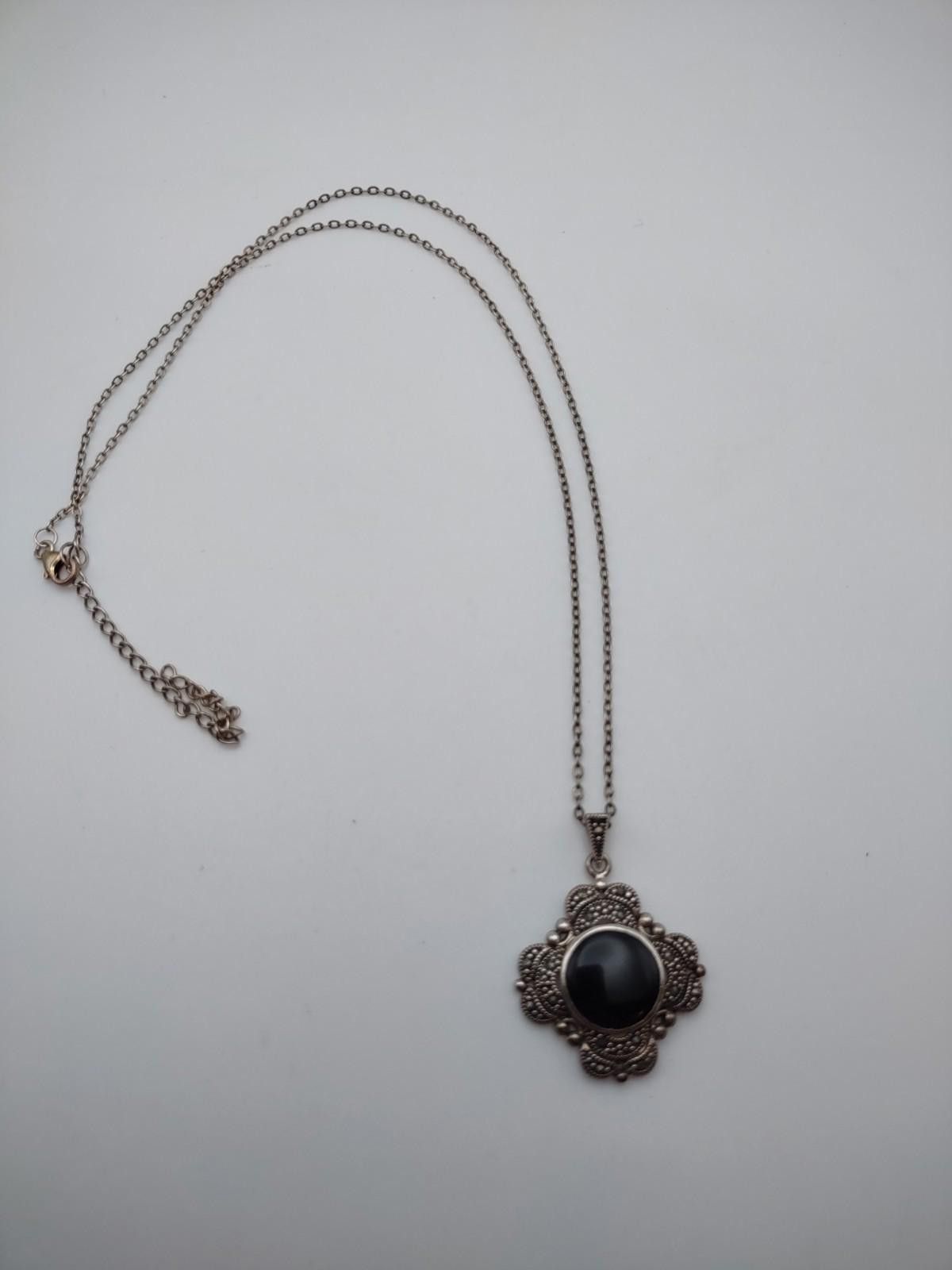 The Unbranded Brand Sterling Silver Onyx Gothic Victorian Style Necklace Size ONE SIZE - 2 Thumbnail