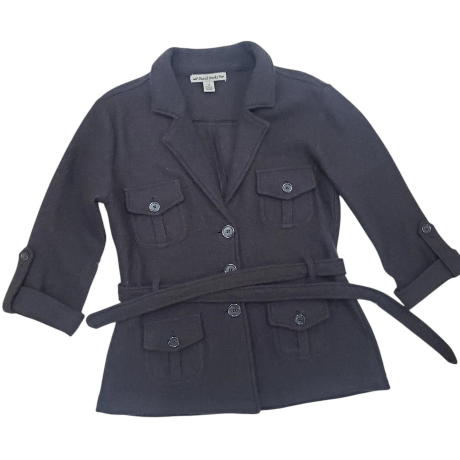 Vintage David Brooks 100% Wool Jacket Belted Button up Pockets M Size M / US 6-8 / IT 42-44 - 2 Thumbnail