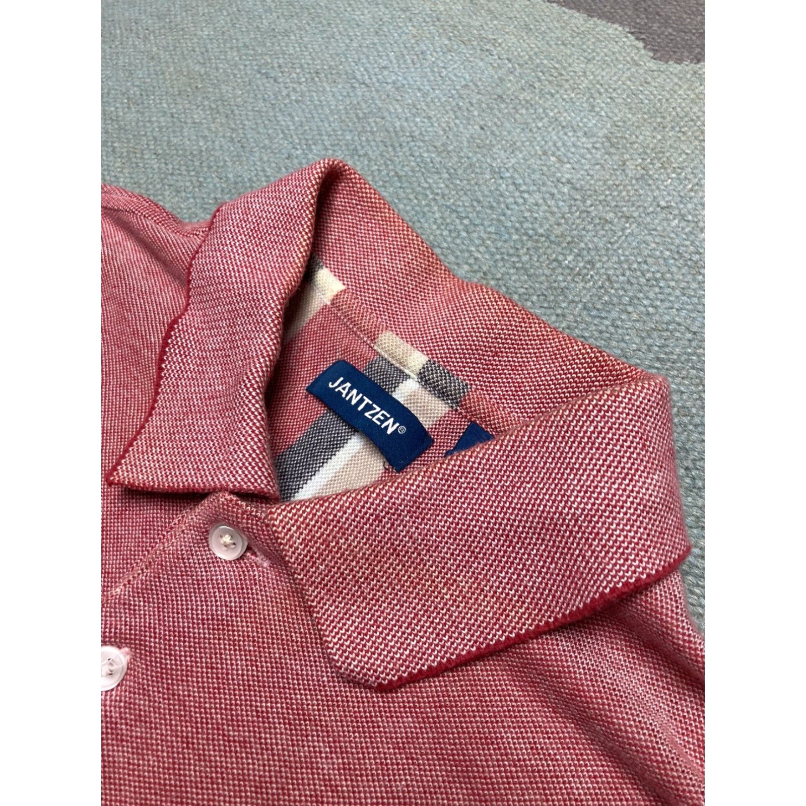 Jantzen Jantzen Polo Shirt Golf 1/4 Button 100% Cotton Short Sleeve Men L Red - Shirts Mens Polo Size US L / EU 52-54 / 3 - 6 Thumbnail