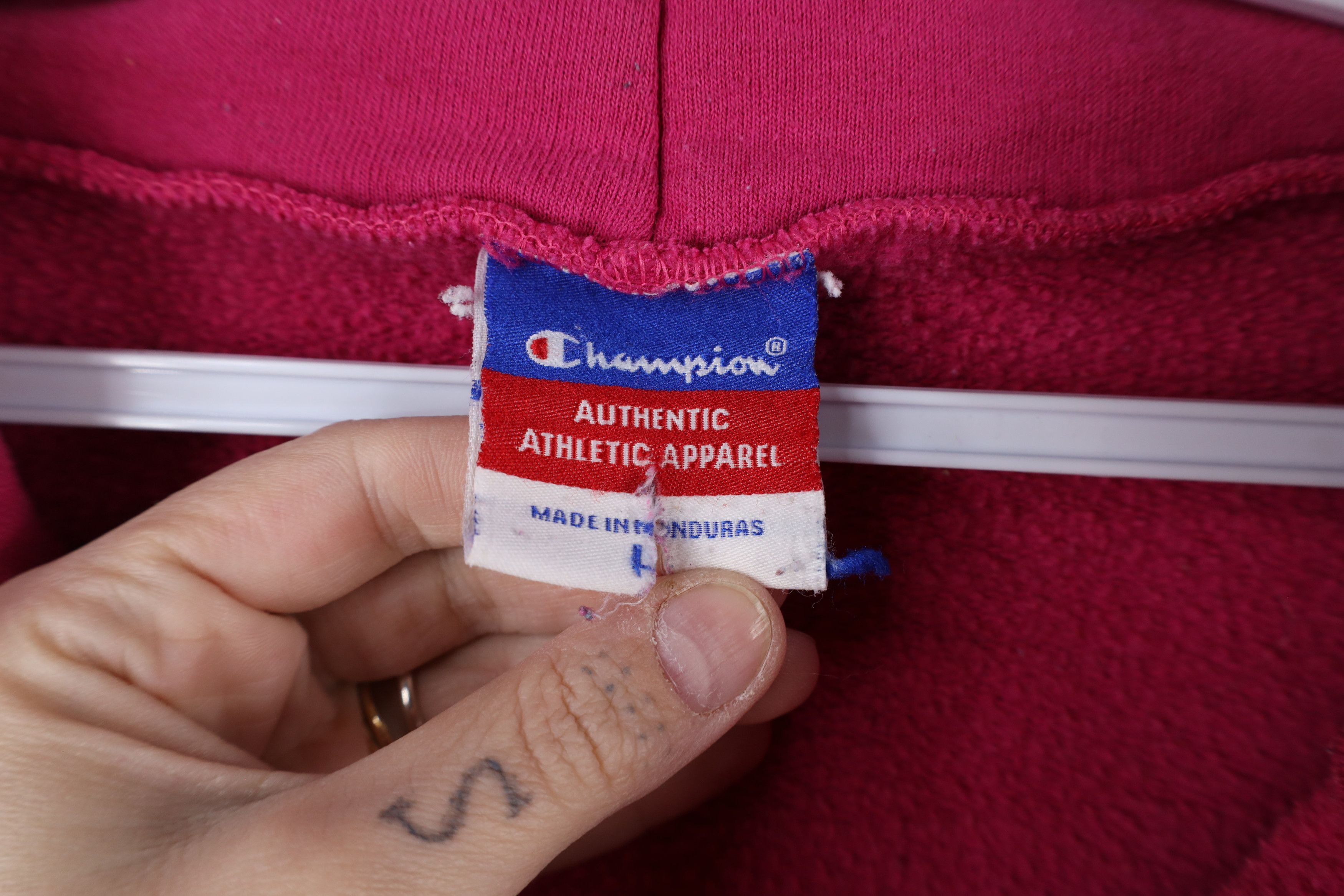 Champion × Vintage Vintage 90s Champion Spell Out Hoodie Sweatshirt Pink Size US L / EU 52-54 / 3 - 9 Thumbnail