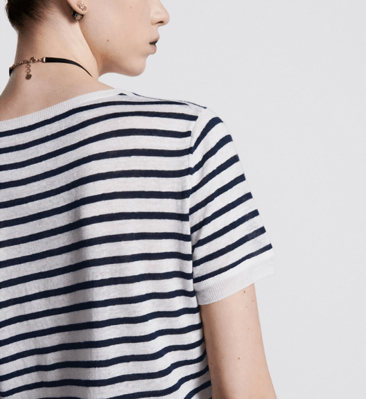Dior o1w1db11225 424S64 Short-Sleeved Sweater in Navy Blue/White Size L / US 10 / IT 46 - 6 Thumbnail