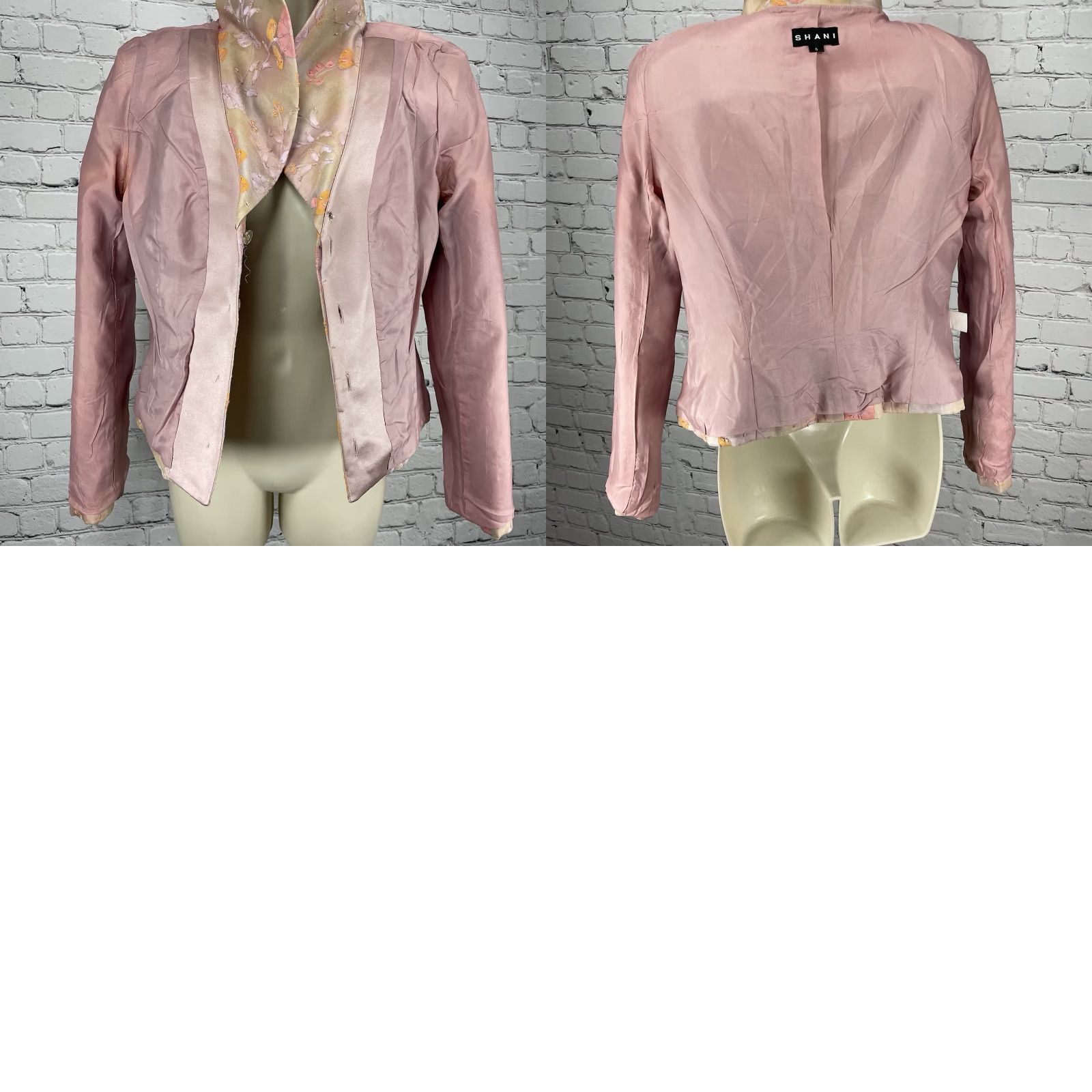 Vintage Shani Pink Floral Silk Chiffon Blazer Jacket Beaded Lined Button Blazer Women 6 Size M / US 6-8 / IT 42-44 - 10 Thumbnail