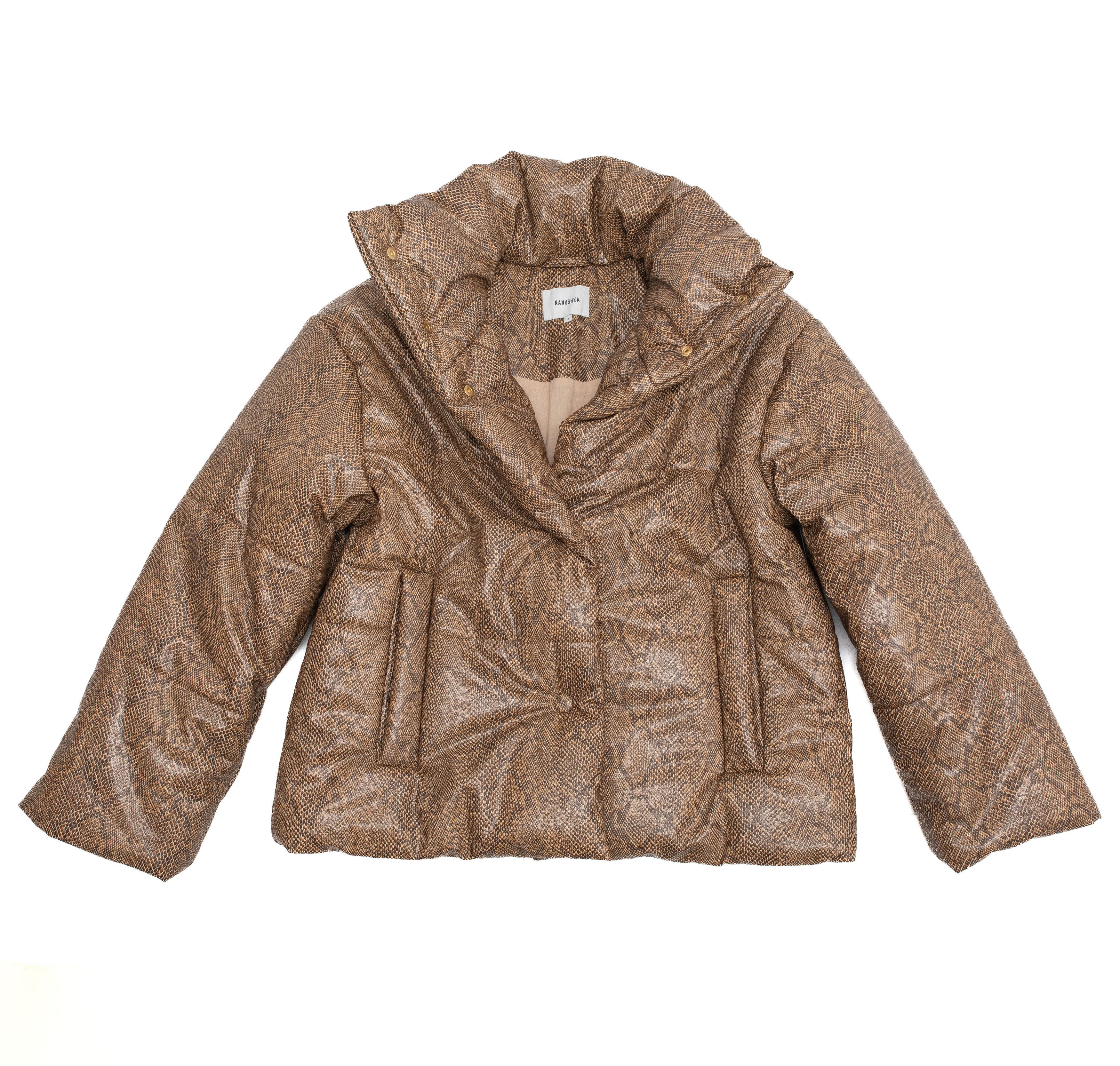 Nanushka NANUSHKA Hide Snake Print Puffer Jacket In Brown Size S / US 4 / IT 40 - 1 Thumbnail