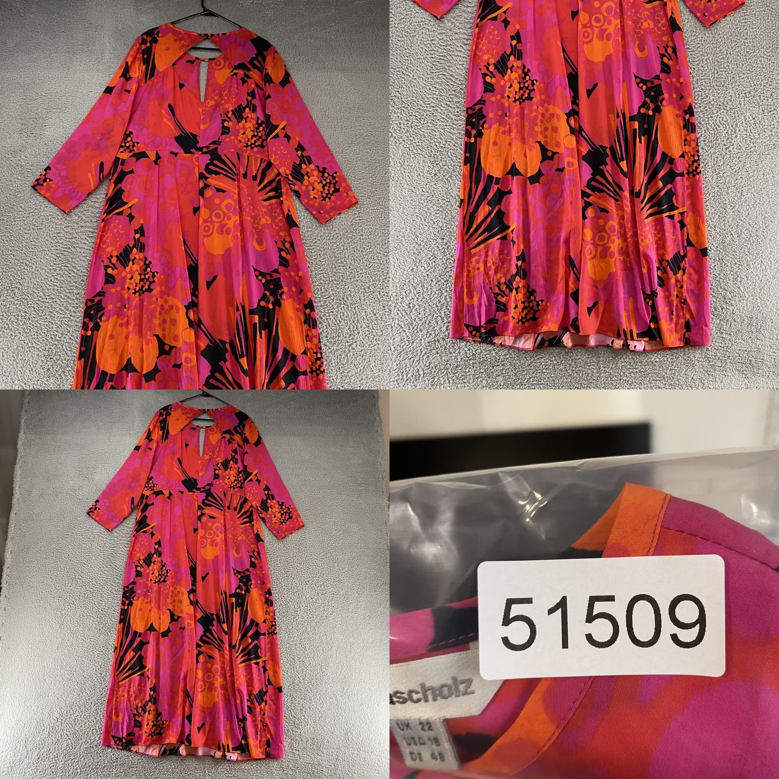 Vintage Anna Scholz Maxi Dress Womens 18 Pink Floral Silk Blend Long Sleeve Circle Neck Pullover Casual Party/Cocktail Size XXL / US 16-18 / IT 52-54 - 8 Thumbnail