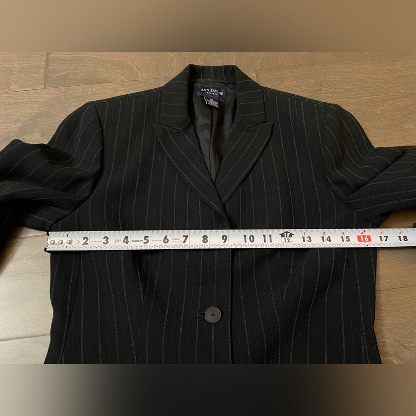 Ann Taylor Ann Taylor Black Pinstripe Blazer (2P) Skirt (6P) Suit Set Size ONE SIZE - 8 Thumbnail