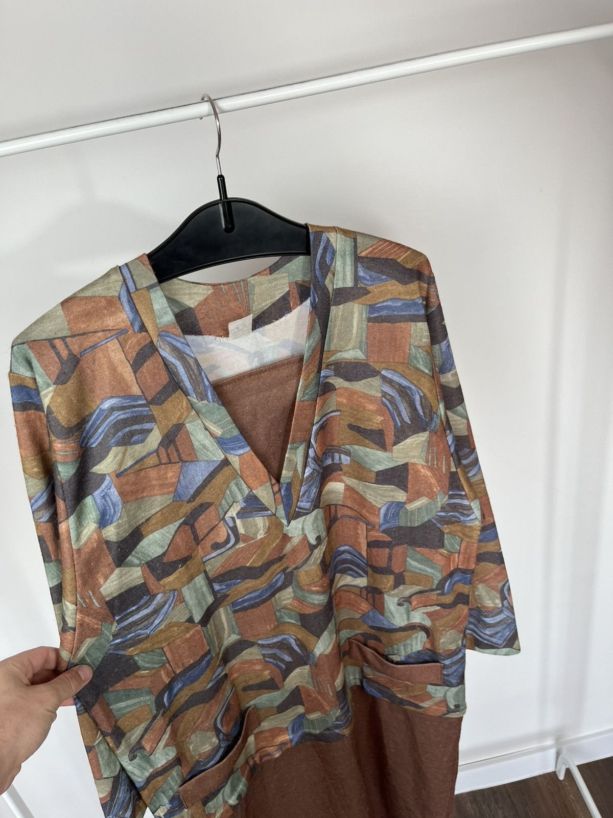 Other Vintage Abstract Dress Angora Blend Made in France Maxi 52 Size L / US 10 / IT 46 - 6 Thumbnail