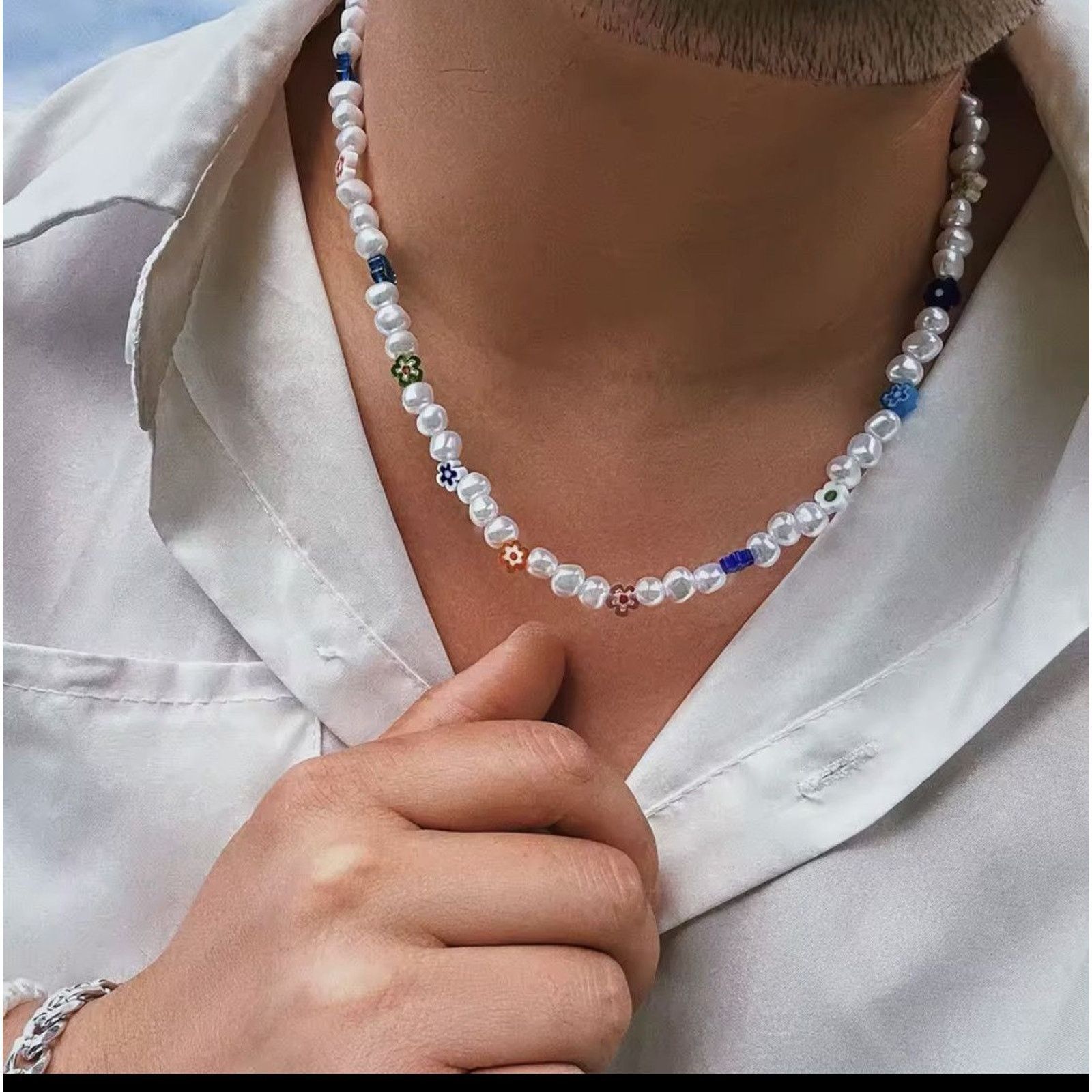 Jewelry Pearl Choker Flower Necklace Y2K Fashion Size ONE SIZE - 2 Thumbnail