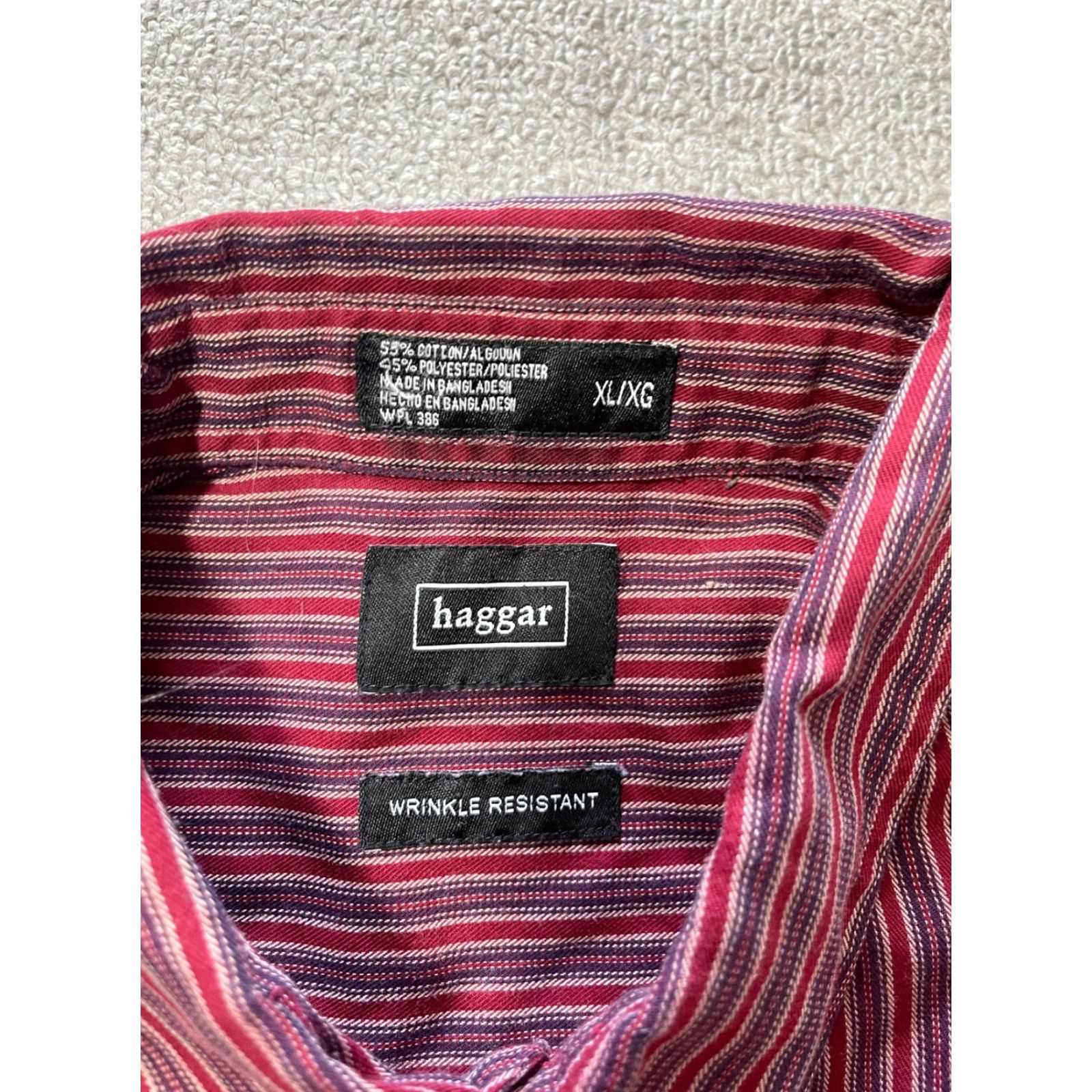Haggar Haggar Button Up Shirt Mens XL Blue Striped Long Sleeve Button-Up Wrinkle Resistant Mens Regular XL Shirt Size 46R - 4 Thumbnail