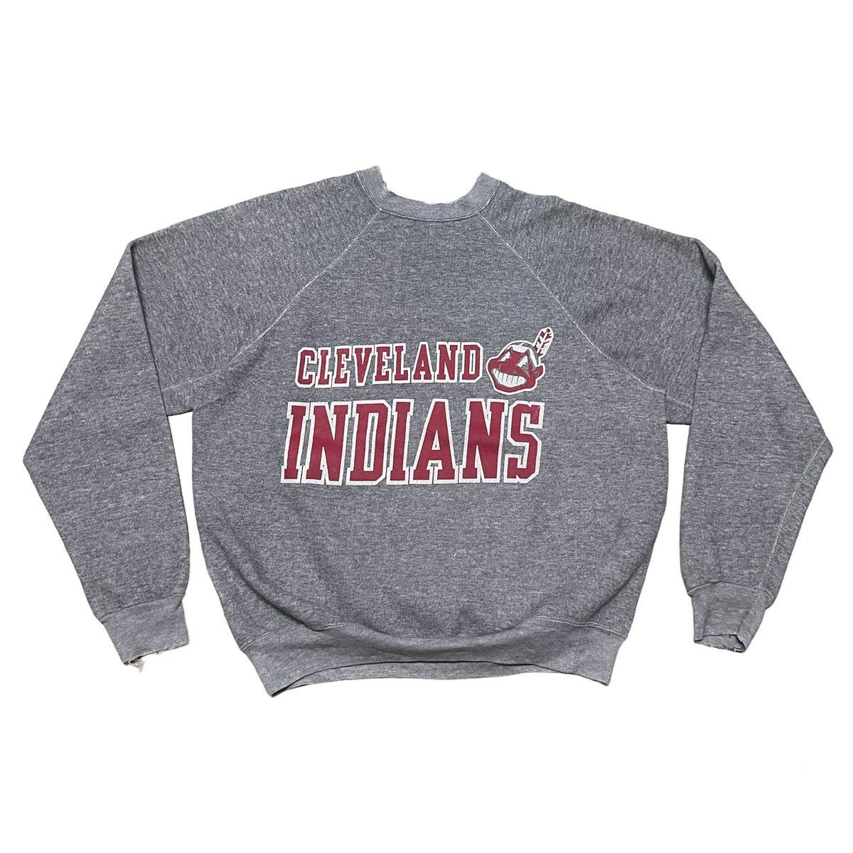 image of Mlb x Vintage Cleveland Indians Vintage Sweatshirt Big Logo Distressed in Grey, Men's (Size Medium)