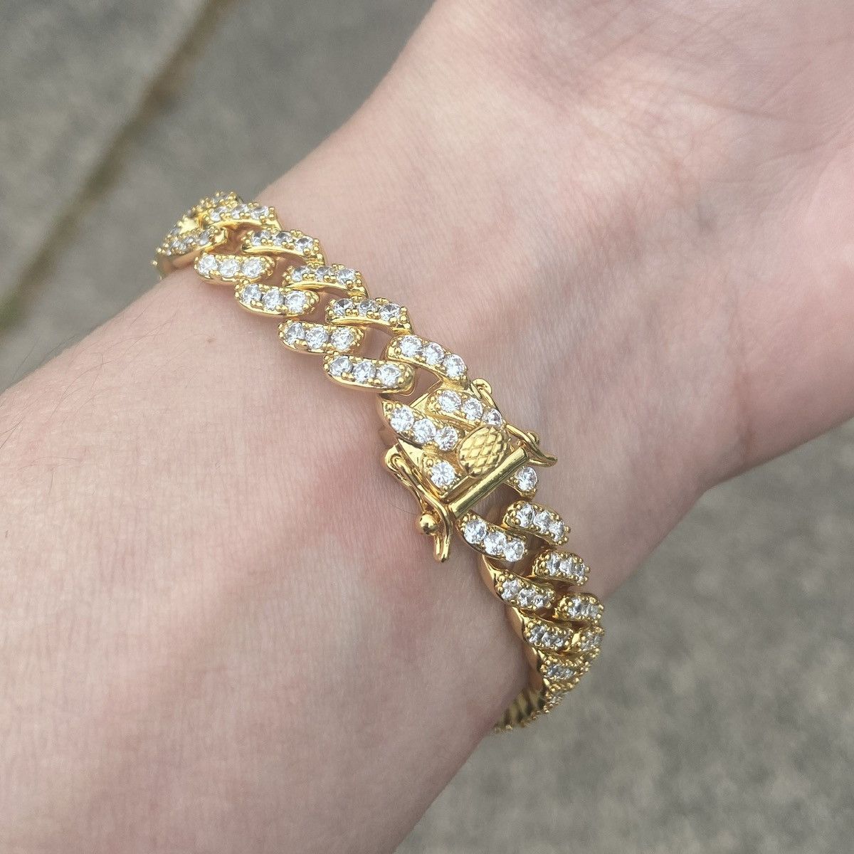 Other Gold Bracelet 14k Gold Plated CZ Cuban 8mm 8in Size ONE SIZE - 2 Thumbnail