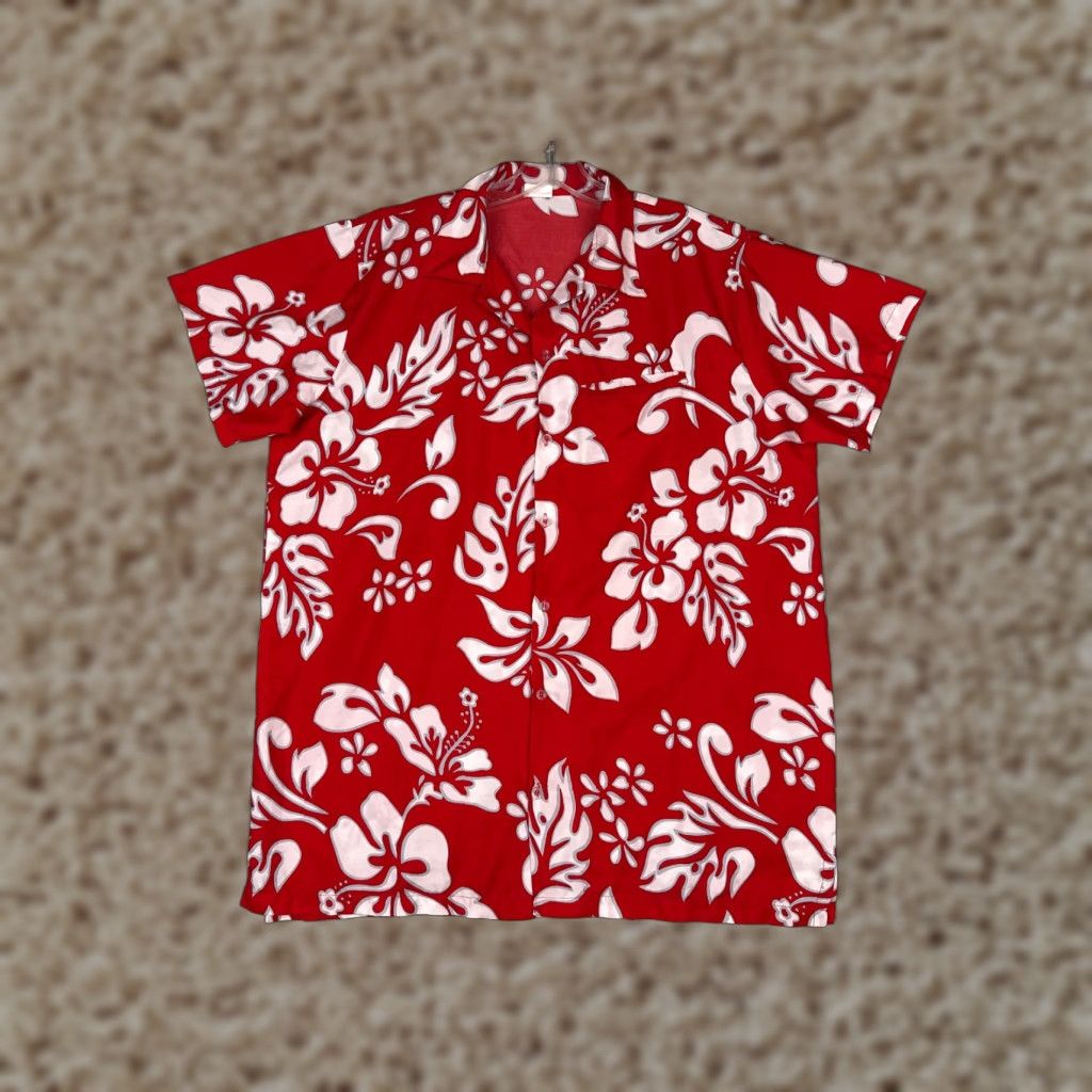 Vintage King Kameha Shirt Men Large Red Floral Palm Tree Hawaiian Button Up Polyester Shirt Size US L / EU 52-54 / 3 - 1 Thumbnail