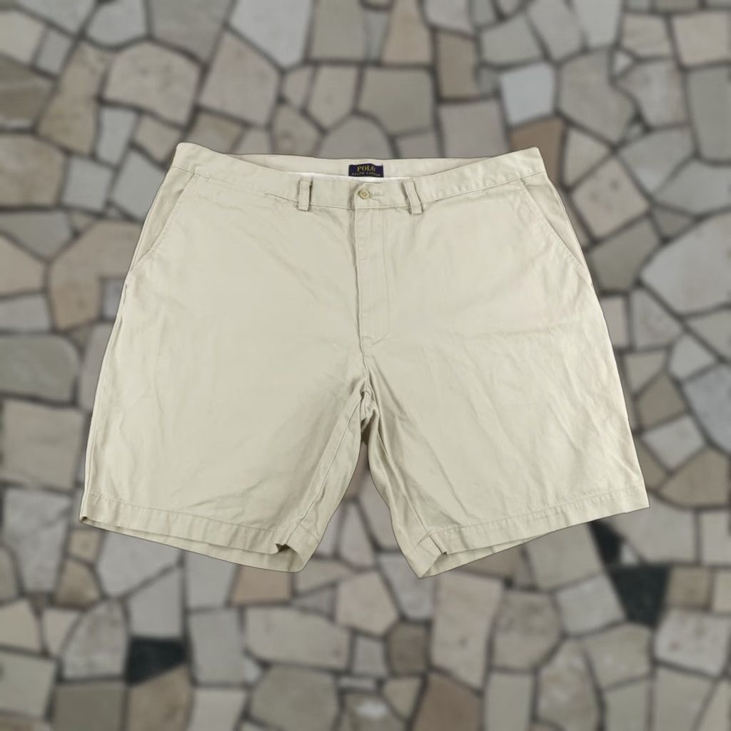 Polo Ralph Lauren VINTAGE Polo Ralph Lauren Shorts Mens 42 Chino Casual Flat Front Tan Khaki Beige Cotton Size US XL / EU 56 / 4 - 1 Thumbnail