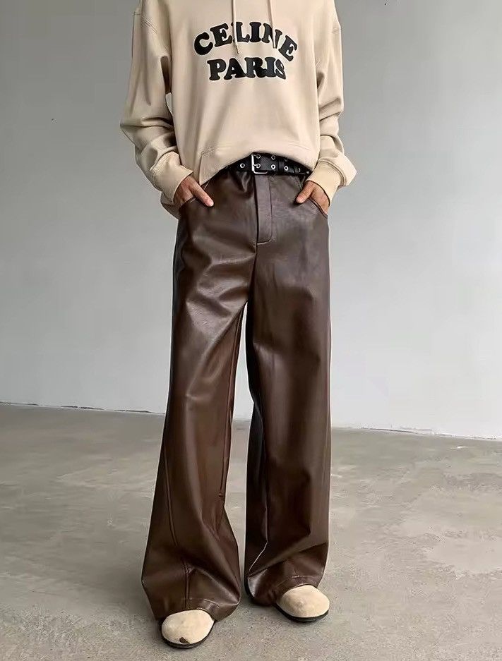 Japanese Brand Faux Leather Black Wide Leg Flare Pants Size US 30 / EU 46 - 2 Thumbnail