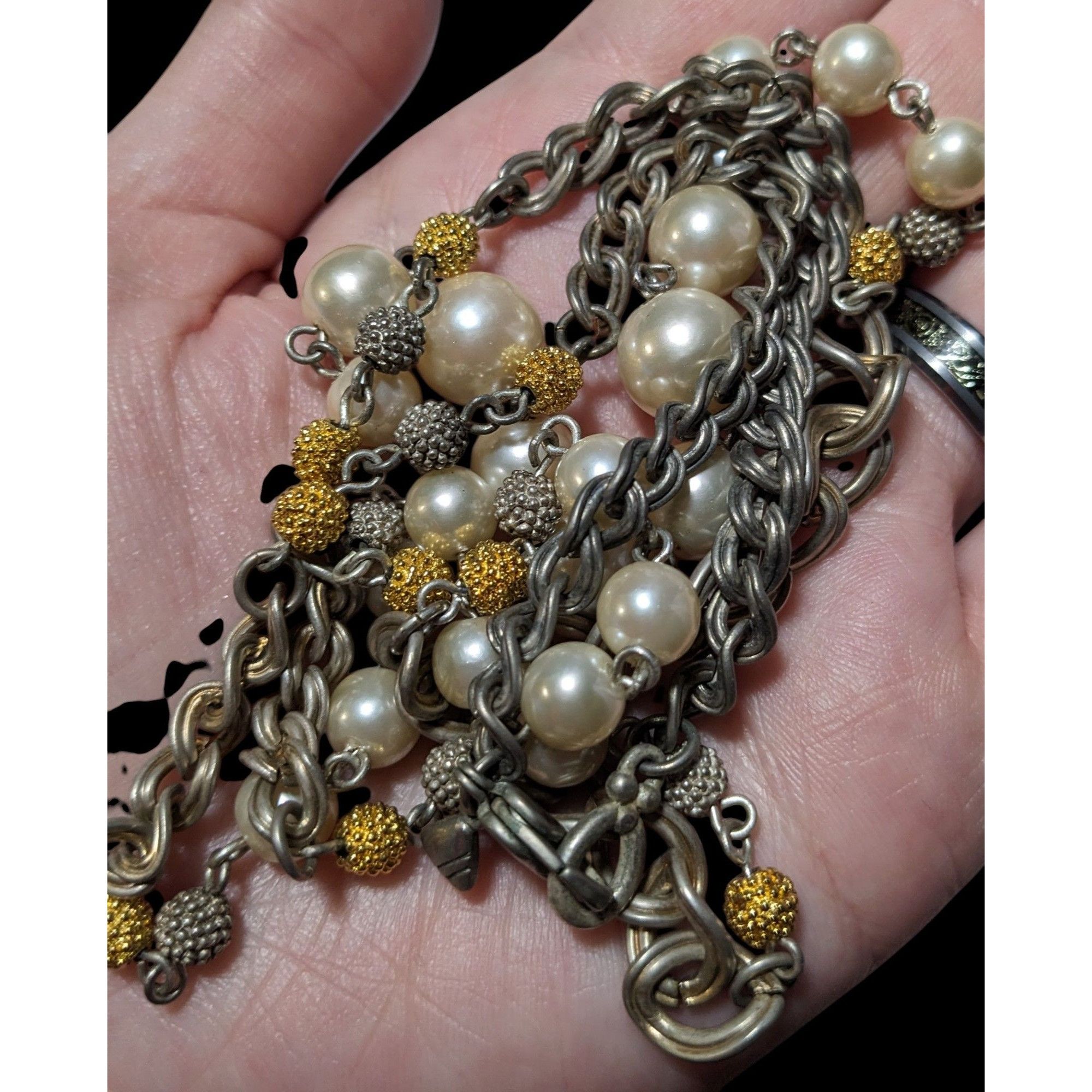 Other Vintage 80s Liz Claiborne Faux Pearl Multi Tone Metallic Nec Size ONE SIZE - 6 Thumbnail