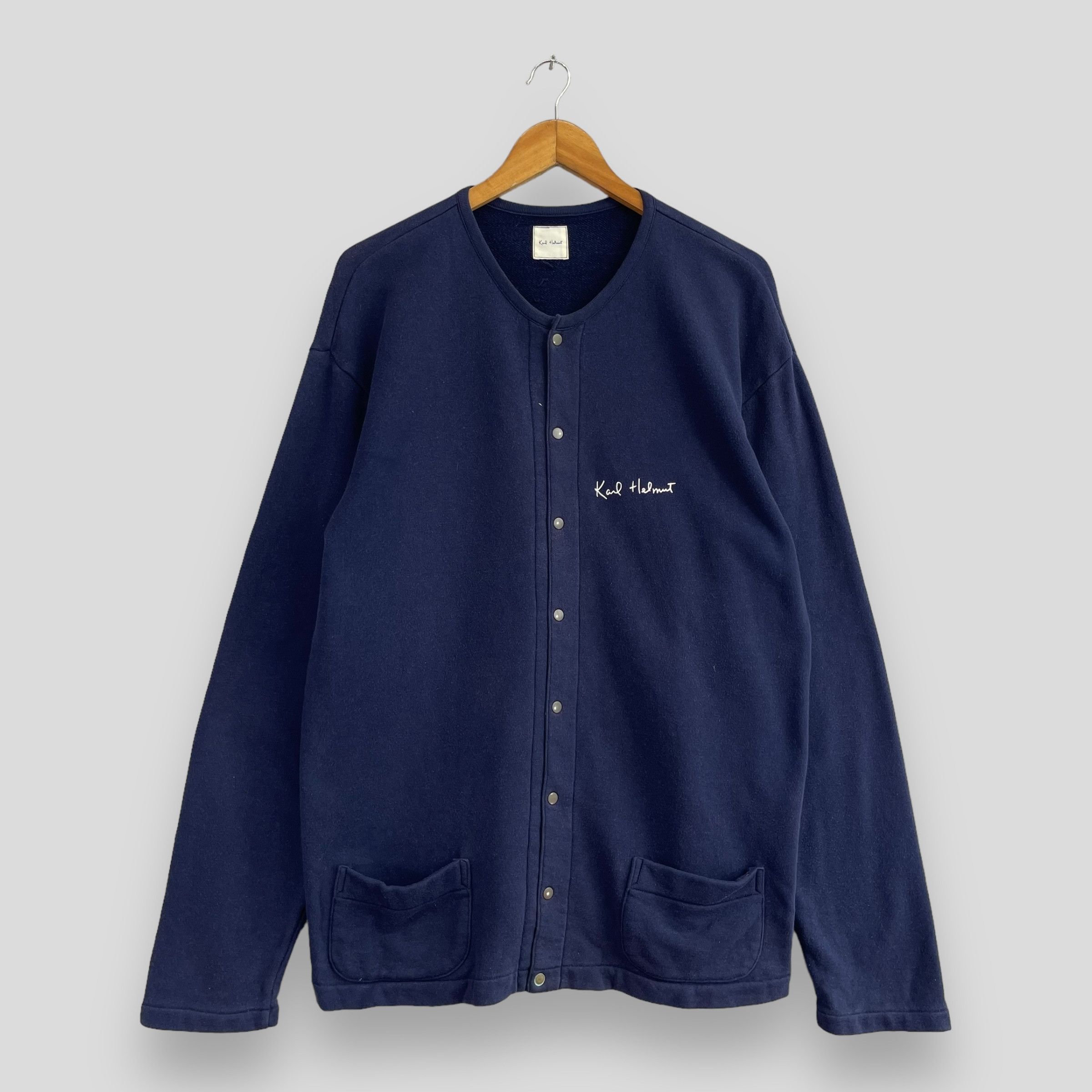 Japanese Brand × Vintage Vintage KARL HELMUT Spellout Button Snap Cardigan Sweater Size M / US 6-8 / IT 42-44 - 4 Thumbnail