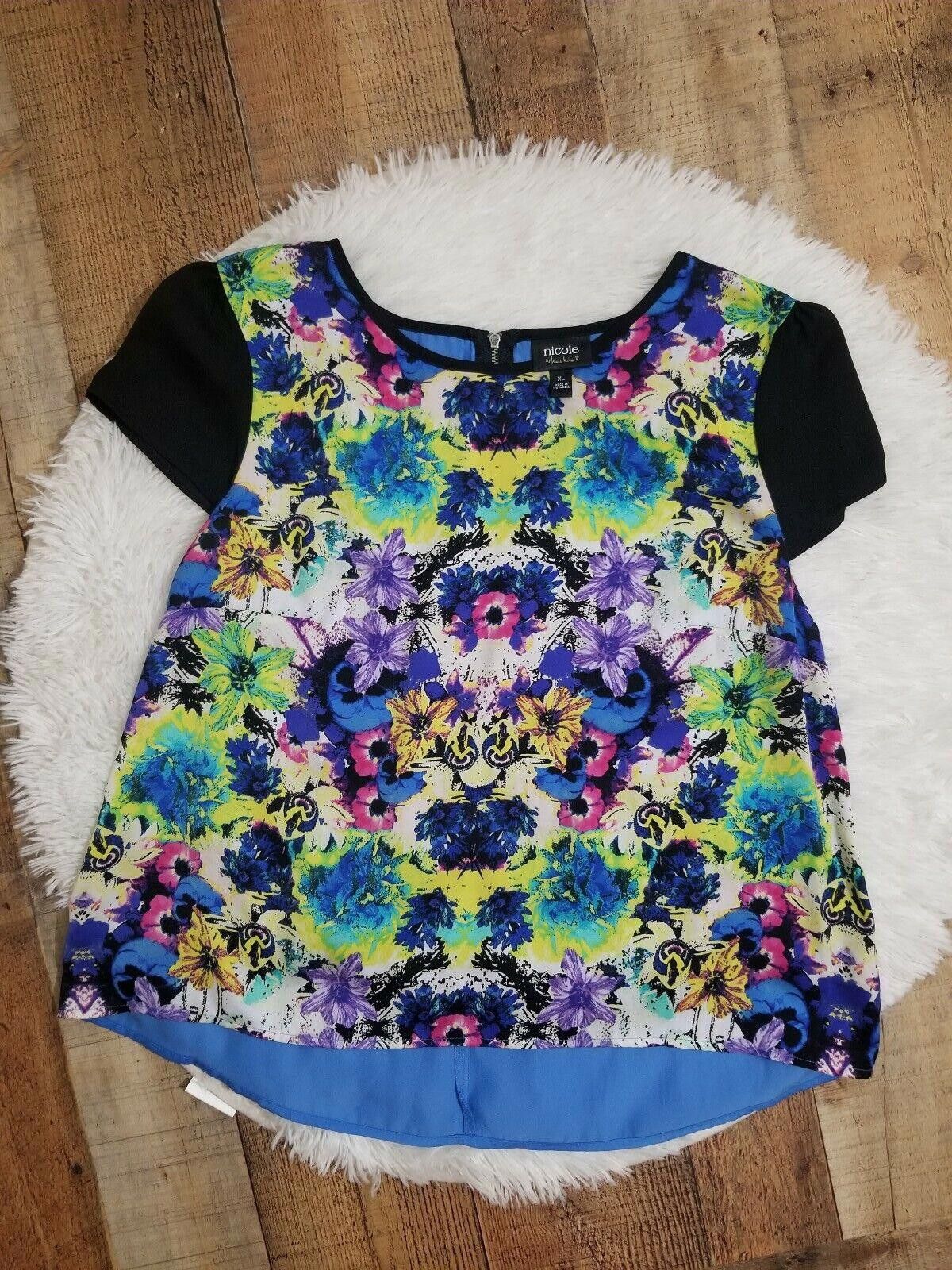 Nicole Miller Nicole Miller Top Extra Large Career Floral Hi Low Blouse Size XL / US 12-14 / IT 48-50 - 1 Thumbnail