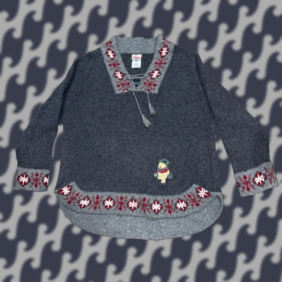 Disney Disney Winnie the Pooh Winter Sweater Womens M Lace Up Neck Gray Knit Pullover Size M / US 6-8 / IT 42-44 - 1 Thumbnail