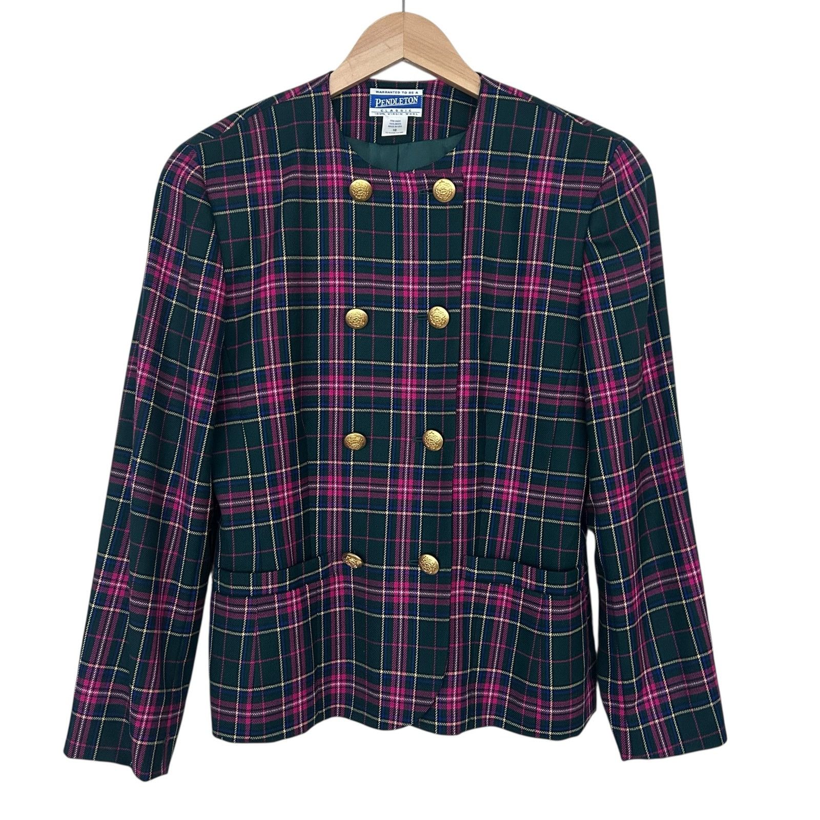 Pendleton Vintage 90s Pendleton 100% Wool Pink Green Plaid Suit Set 10 Size 32" / US 10 / IT 46 - 2 Thumbnail