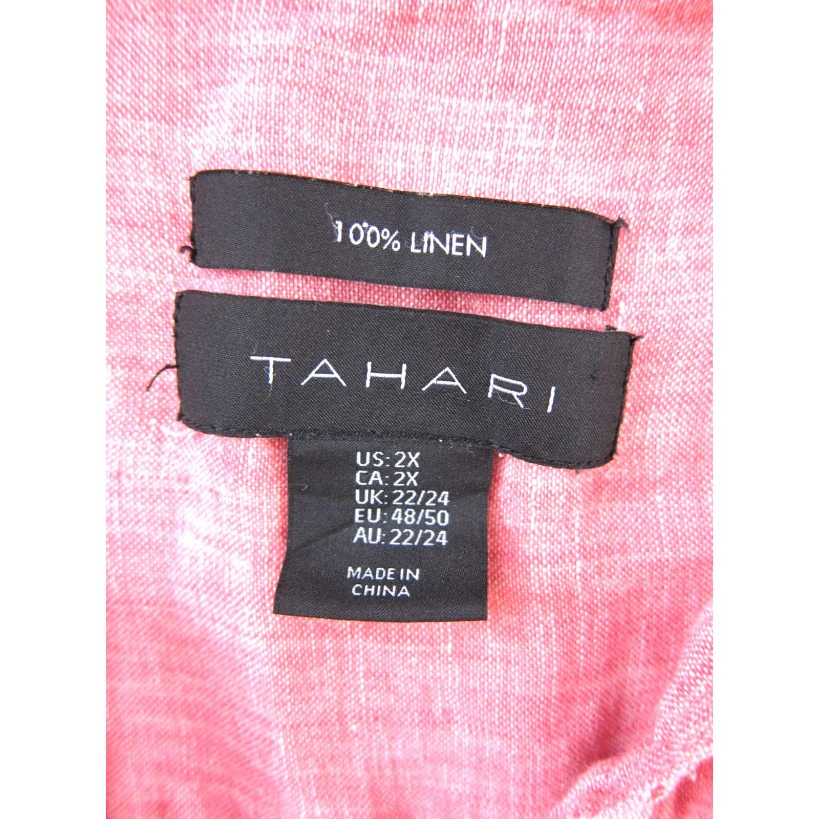 Vintage Tahari 100% Linen Pink White Stripe 3/4 Sleeve Collared V-Neck Tunic Blouse 2X Size XXL / US 16-18 / IT 52-54 - 3 Thumbnail