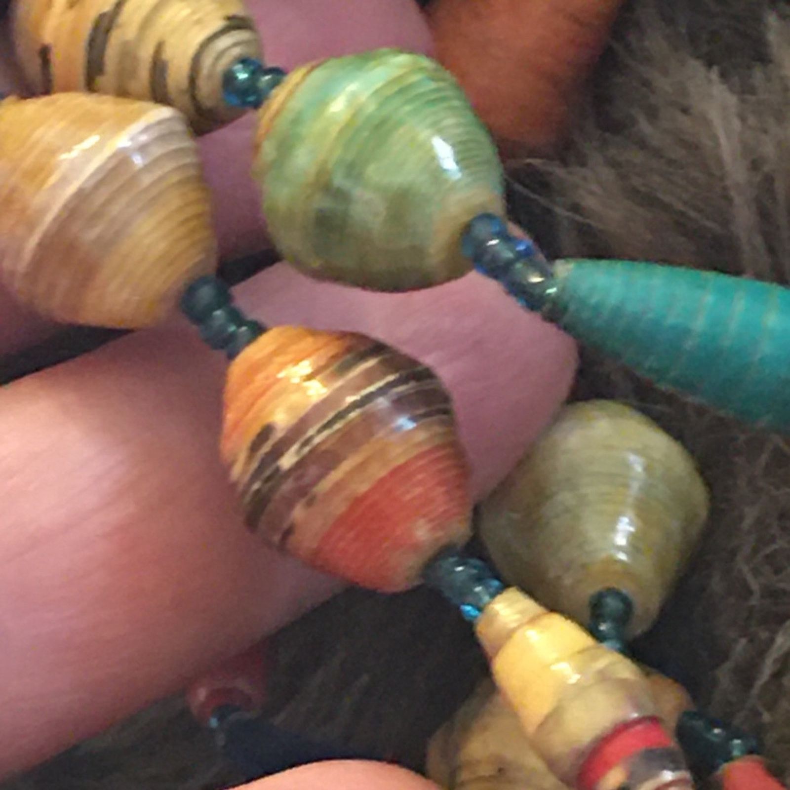 Handmade Hand crafted resin coated paper bead long necklace Size ONE SIZE - 7 Thumbnail