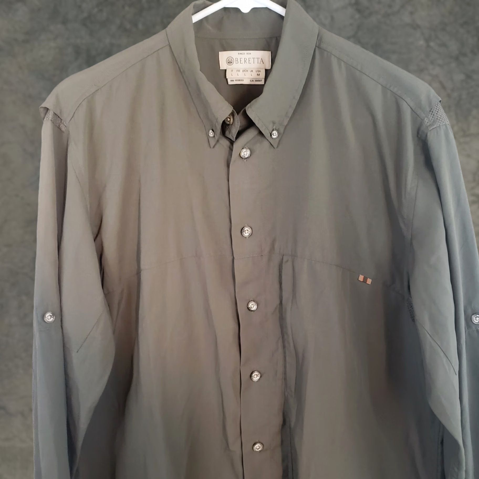 Vintage Beretta Mens Medium Long Sleeve Greenish Brown Polyester Button Up Shirt Size US M / EU 48-50 / 2 - 1 Thumbnail