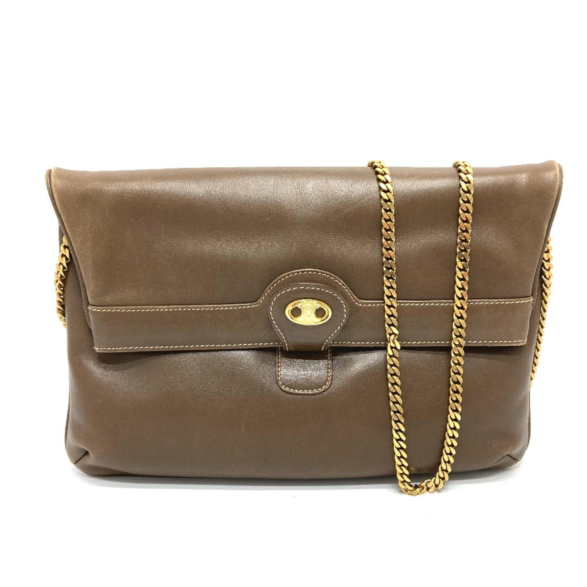 Celine CELINE Logo Hardware Bag Chain Clutch Shoulder Bag Brown Size ONE SIZE - 1 Thumbnail
